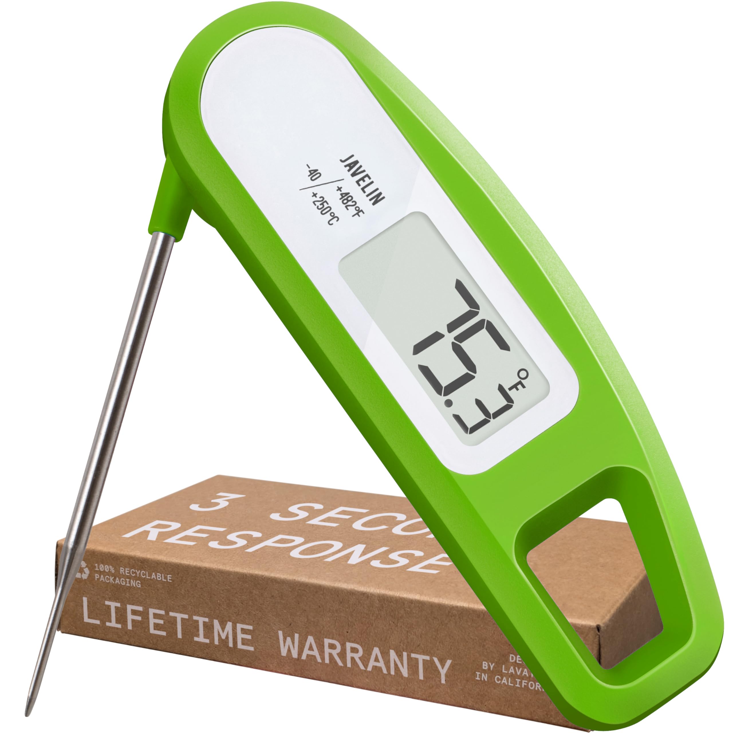 Lavatools Javelin® Ultra-Fast 2-Second Digital Instant Read Meat Thermometer for Grill and Cooking, 2.75" Probe, Compact Foldable Design, Large Display, IP65 Water Resistant, NSF Certified – Wasabi