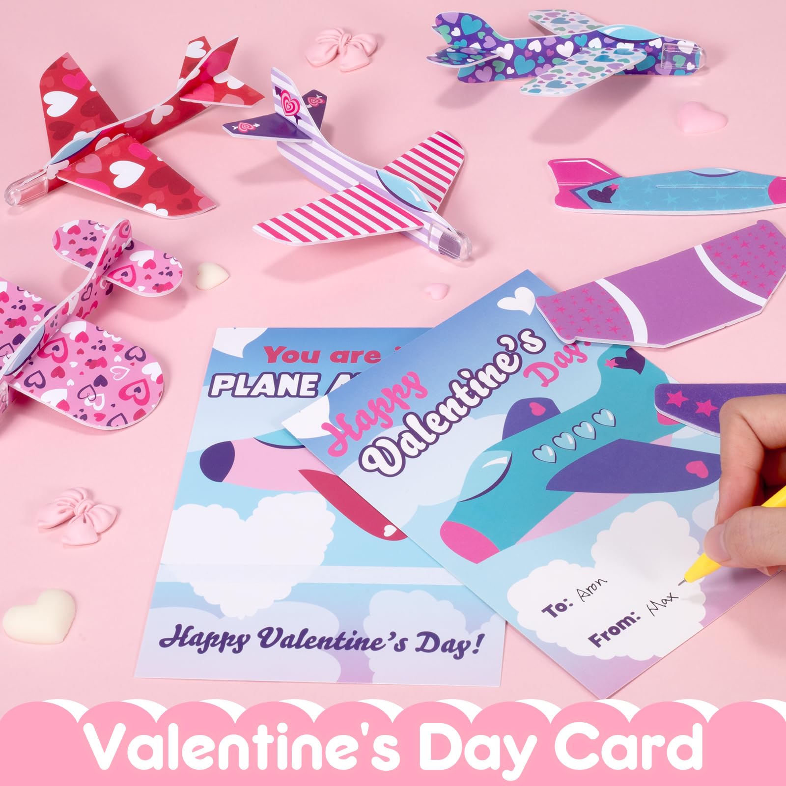 CHMYWJ 28 Pack Valentines Day Cards for Kids School with Foam Airplane Valentines Day Gifts for Kids Classroom Valentines Exchange Prize Gifts Cards Boys &Girl Valentines Airplane Party Favors