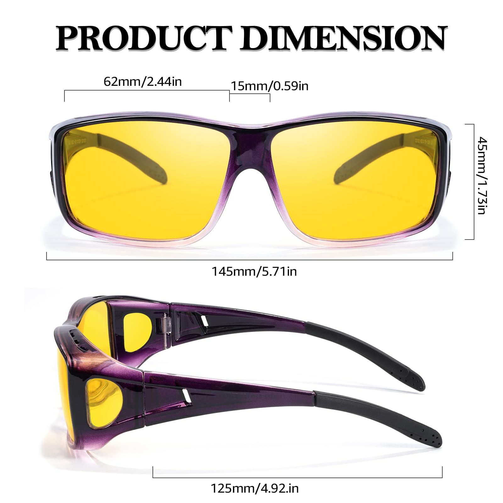 TJUTR Night Vision Driving Glasses Fit Over Glasses for Men Women, Anti Glare Polarized Nighttime Eyeglasses Yellow Lens