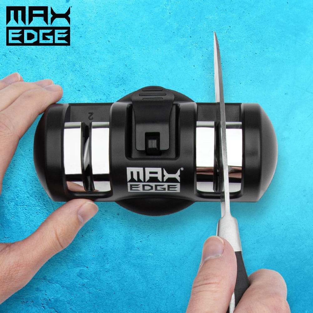 Max Edge Knife Sharpener | Precise Sharpening | Revive Dull Blades with Ease | Diamond & Ceramic Grinding Wheels | Suction Cup Base | Compact Design | 5.51" Length | 1.57 Height | 2.83" Width