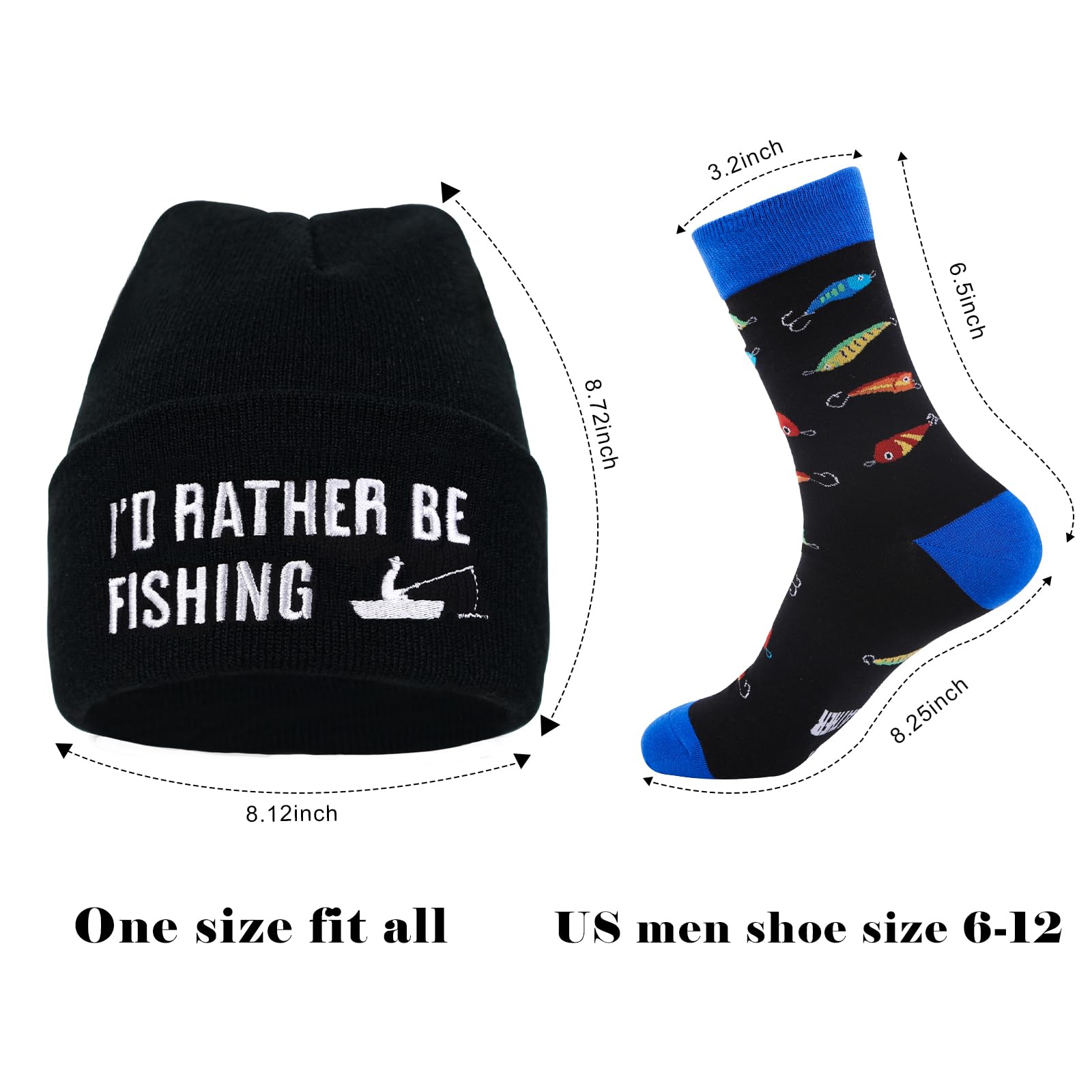 GOAUS Fishing Gifts for Men, Funny Beanie Hat and Socks, Christmas Gifts for Him Boys Dad Husband Boyfriend Grandpa