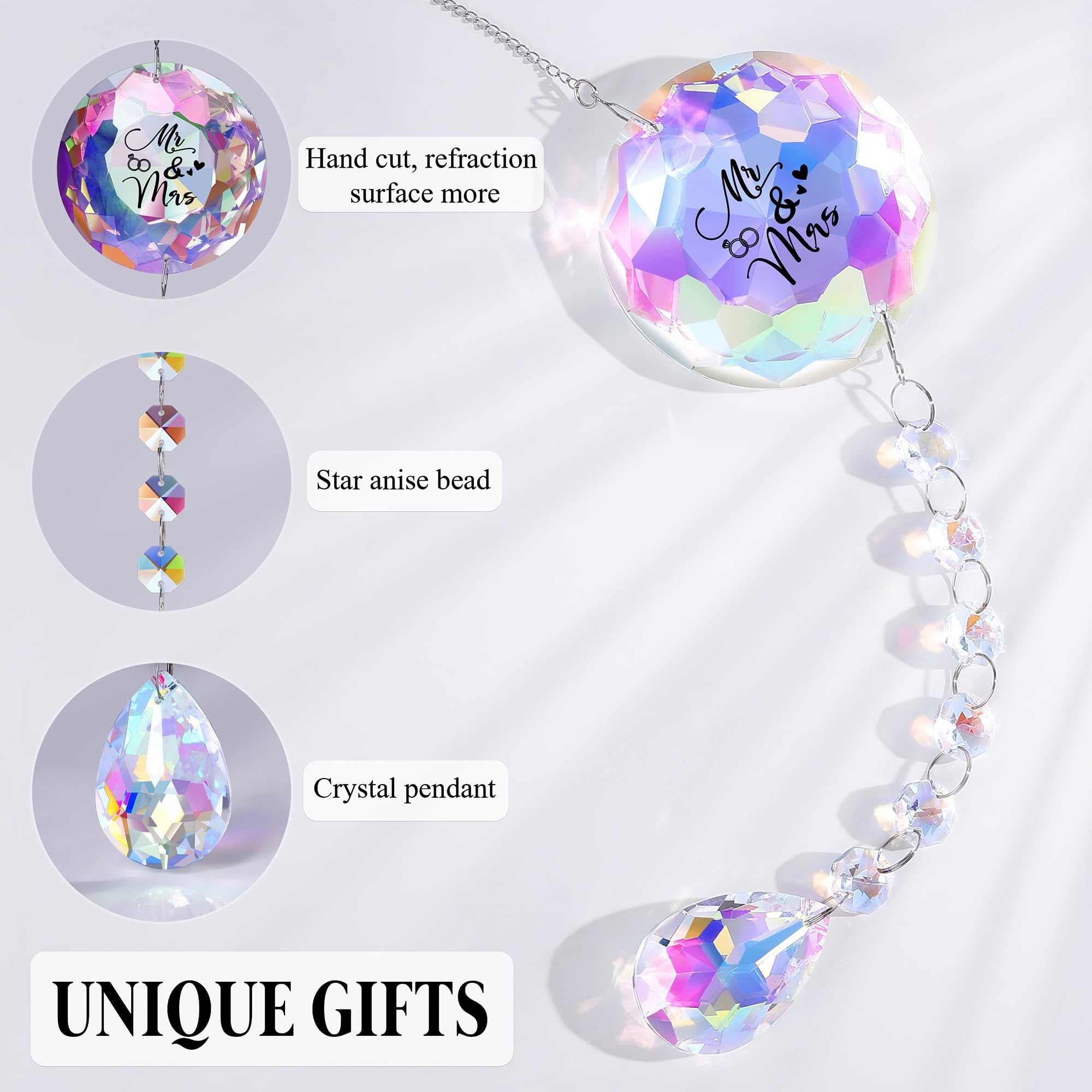 Christmas Anniversary Wedding Gifts for Women Couple Wife Girlfriend, Bridal Shower Gifts, Suncatcher for Home Office Bedroom Living Room, Sun Catcher, Mr and Mrs Christmas Birthday Gifts (Mr&Mrs)