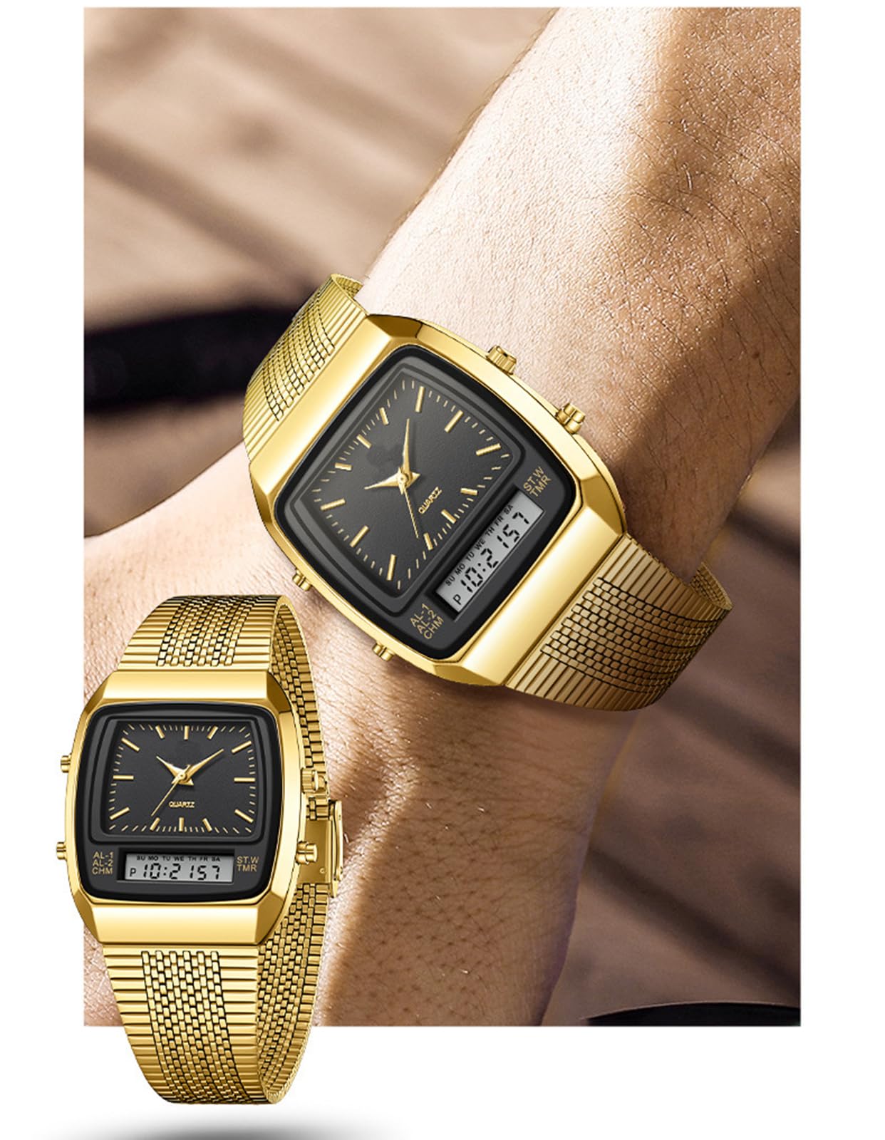 BESTKANG Men's Watch Fashion Analog Quartz Waterproof Watch Sport Multifunctional Wristwatch (Gold Black)