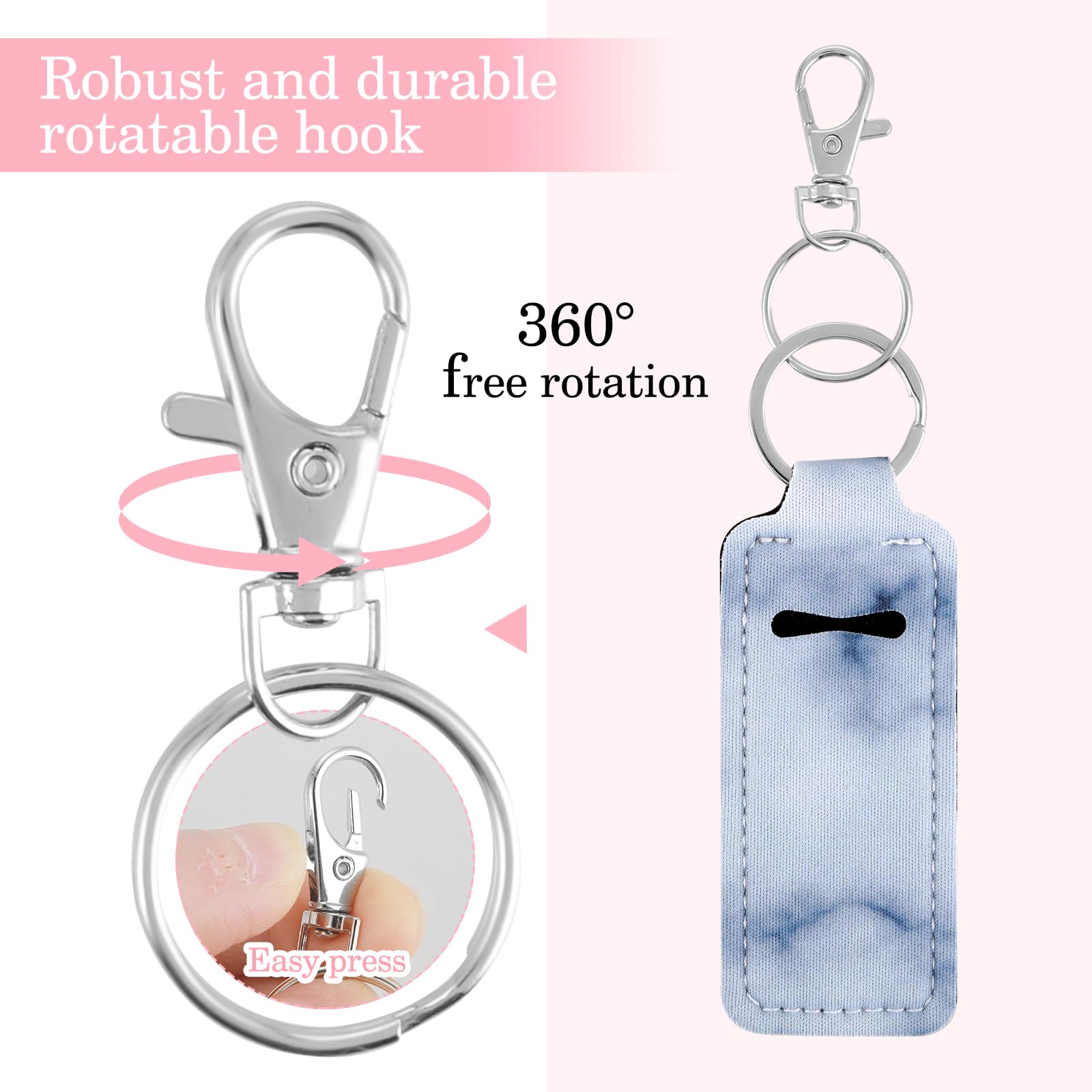 DIVINA VITAE 5 Pcs Chapstick Holder Keychain with 5 Pcs Metal Clip Cords，Neoprene Lip Balm Holder Keychain Cute Chapstick Keychain for Chapstick Tracker and Safeguard(5 Styles)