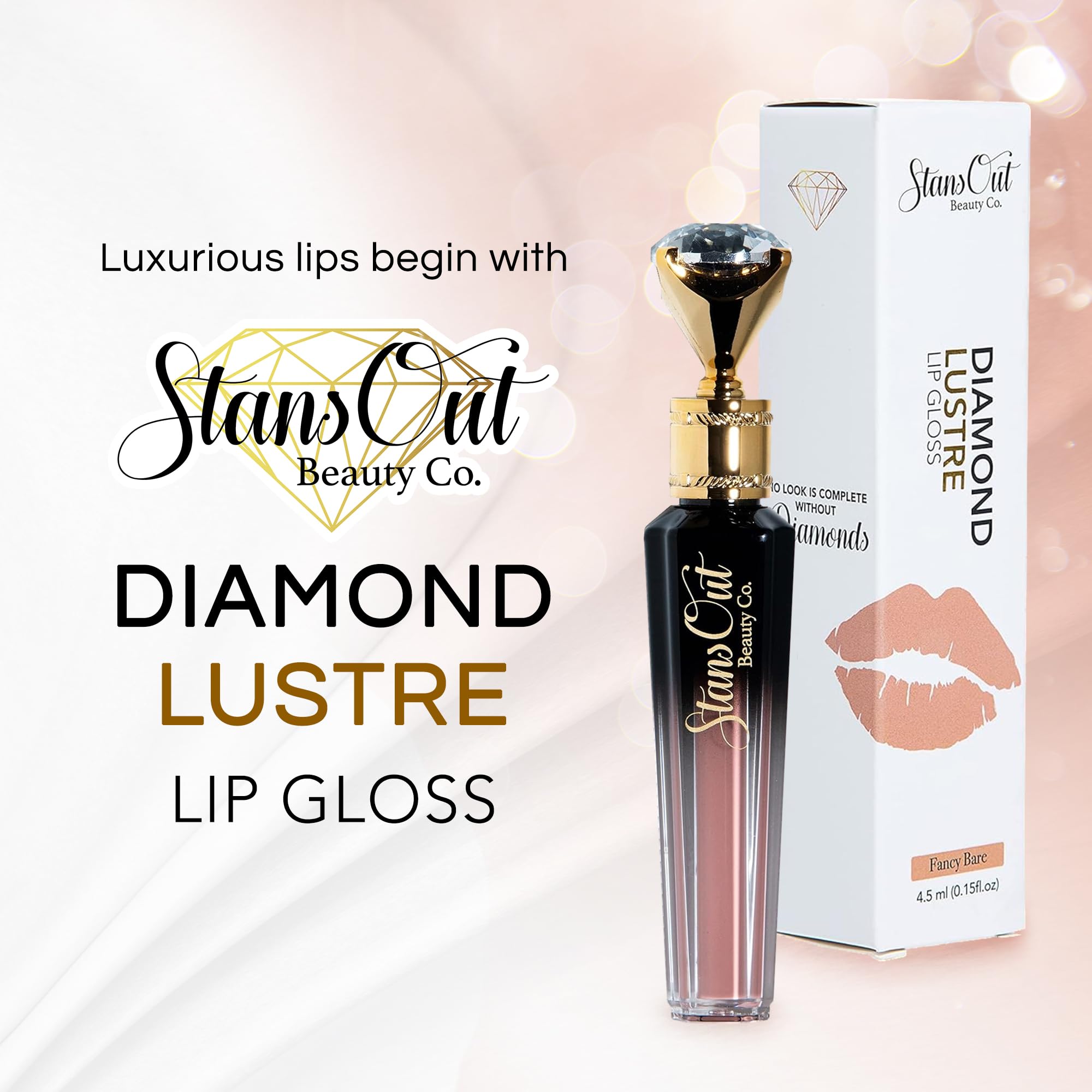 StansOut Beauty Diamond Lustre Fancy Pink Hydrating Lip Gloss | Cute Nude Moisturizing Butter-Smooth Colors | Shades for Naturally Plump & Pout, Sparkling clear finishes & Glossy Choices.