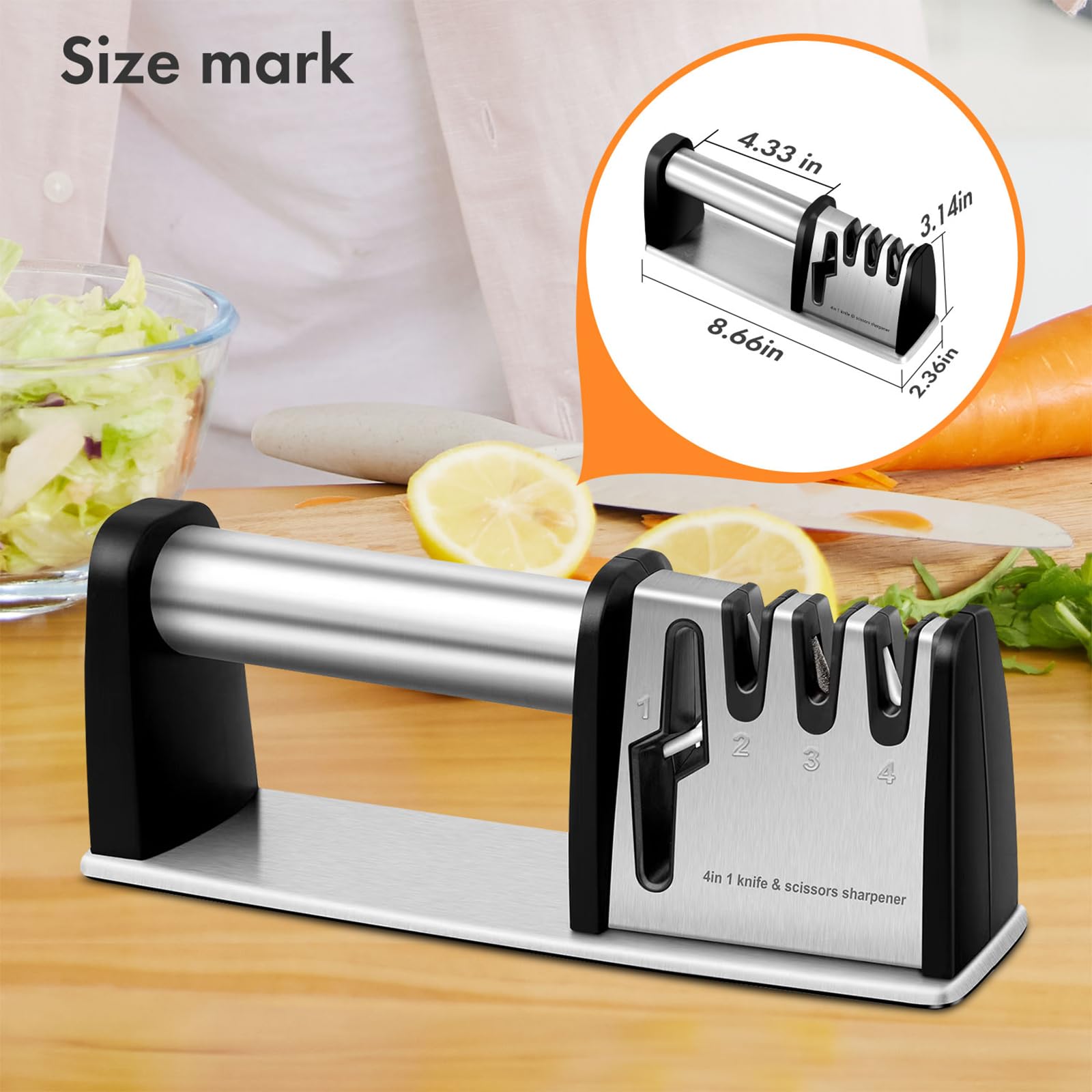 Knife Sharpeners, 4 in 1 Kitchen Blade and Scissors Sharpening Tool, Professional Chef's Kitchen Knife Accessories, Manual Knife Sharpener for Kitchen Knife