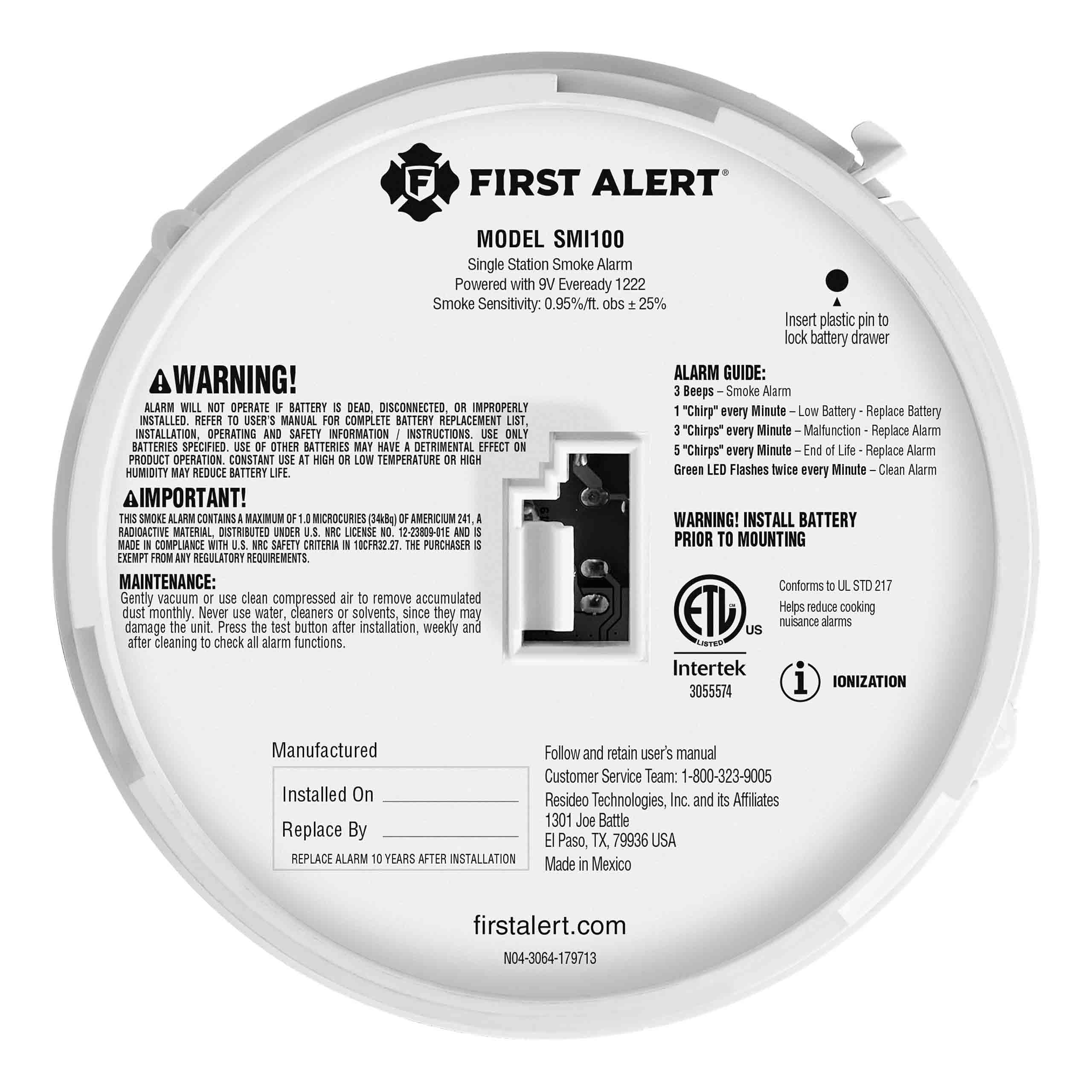 First Alert SMI100, Battery-Operated Smoke Alarm, 1-Pack