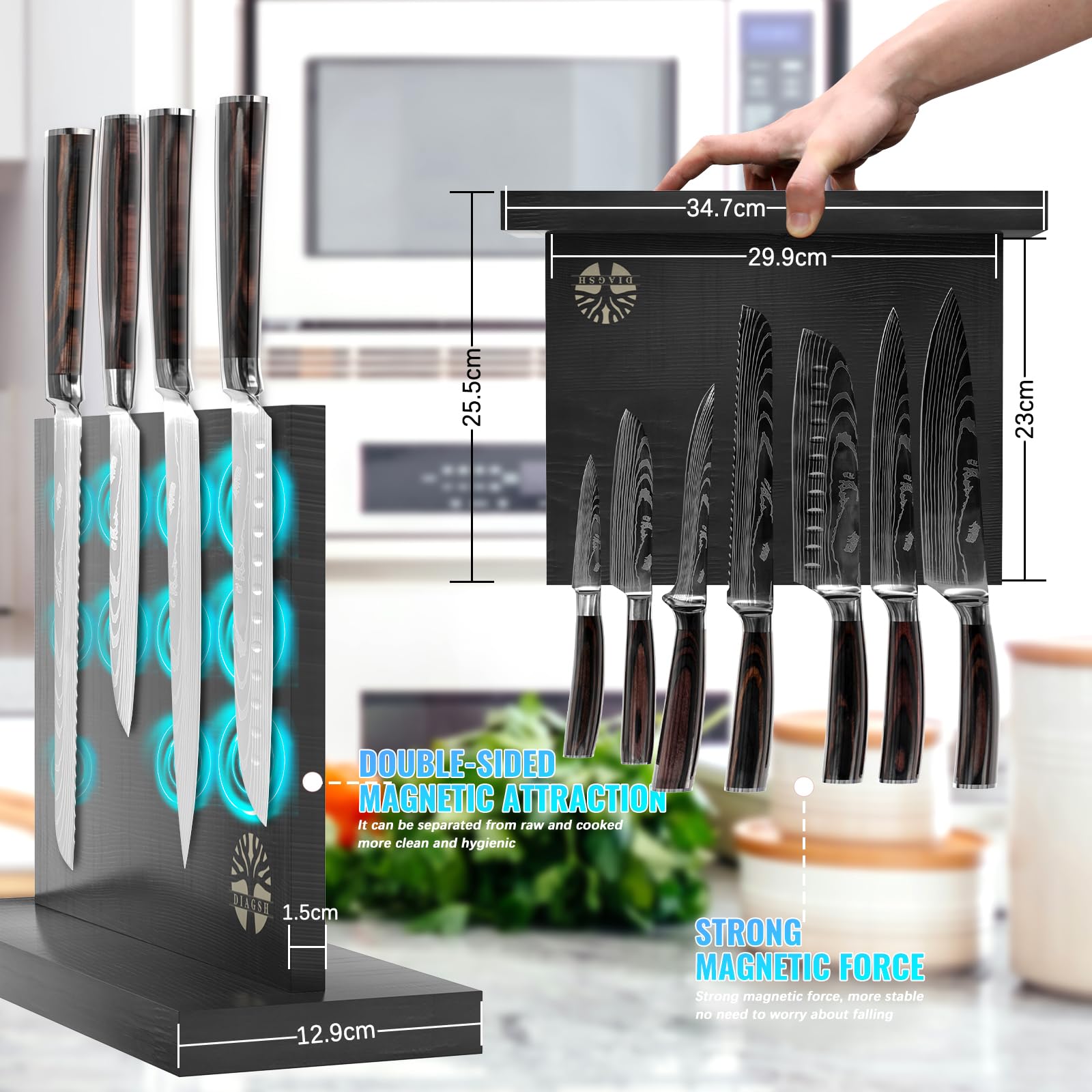 Diagsh 7-Piece Kitchen Knife Set with Block – High Carbon Stainless Steel Chef Knife, Cleaver & Magnetic Knife Holder – Perfect for Home & Professional Use, Ideal Cooking Gift