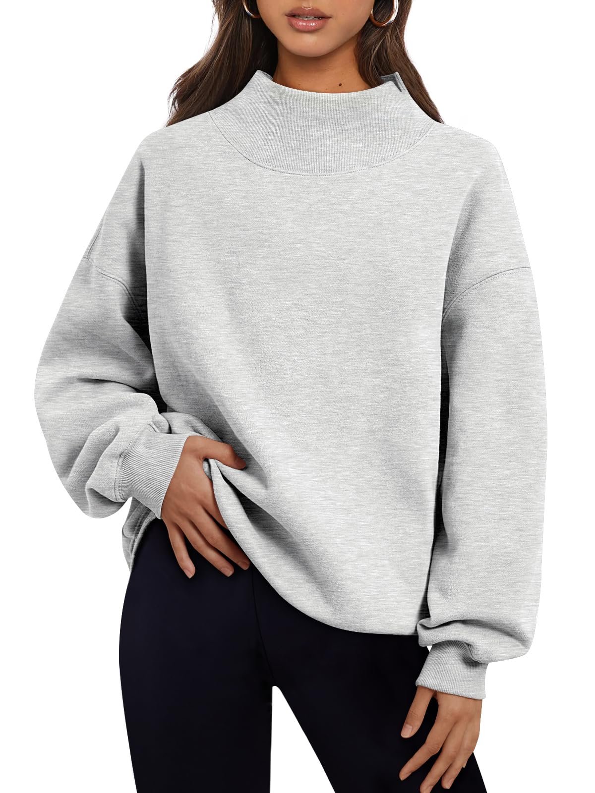 Trendy Queen Womens Oversized Sweatshirts Turtleneck Pullover Long Sleeve Hoodies Tops Fall Fashion Outfits 2024 Clothes Grey S