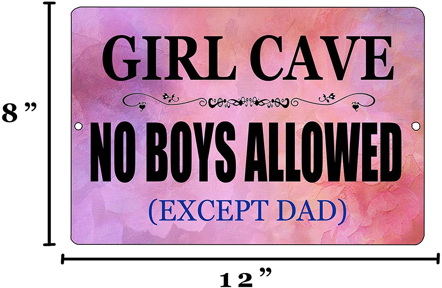 VAVD Girls Bedroom Sign - Funny Girl Cave, No Boys Allowed (Except Dad) Metal Tin Sign Wall Decor Daughter Pink Bedroom Door