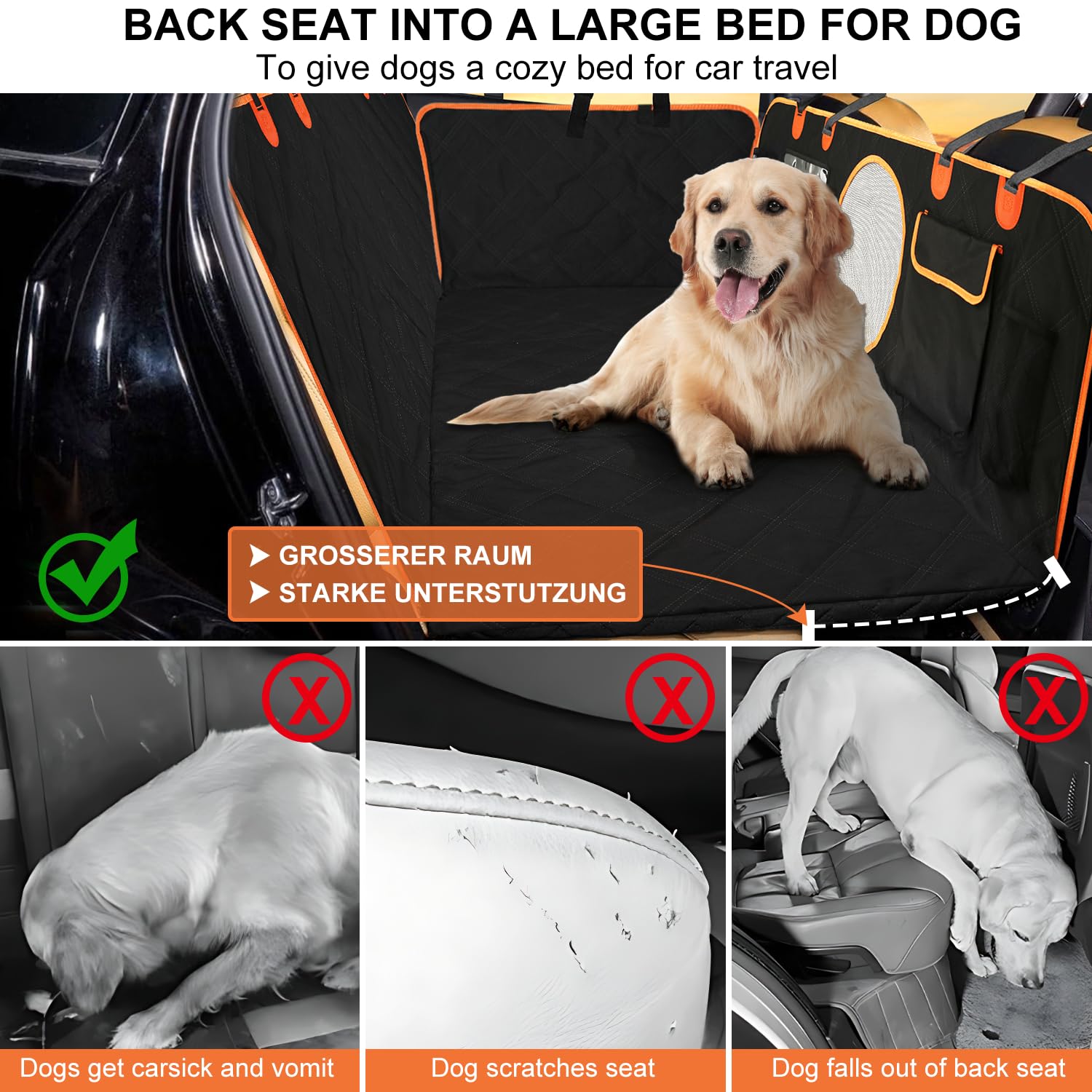 Back Seat Extender for Dogs with Hard Bottom , Dog Car Seat Cover Holds 460lbs for Car,Sturdy Backseat Extender for Dogs, Nonslip Waterproof Dog Hammock for Car Dog Car Bed for Car, SUV, Truck