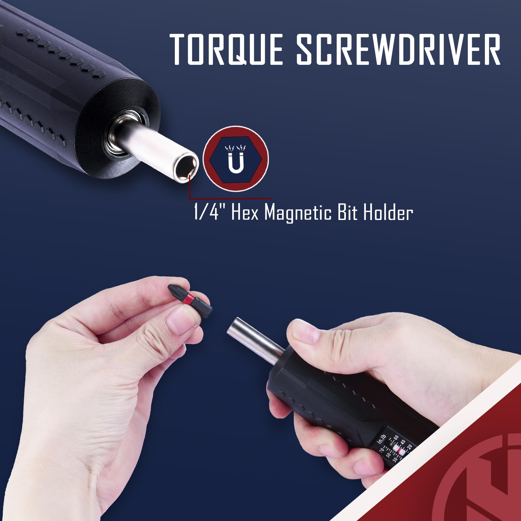 KNINE OUTDOORS Torque Screwdriver Wrench Driver Set 10-70 Inch Pounds lbs for Maintenance with T-bar Handle, 40 Hex Bits, 1/4" Socket, Shaft Extension, For Tools, Bike Repairing and Mounting, Black