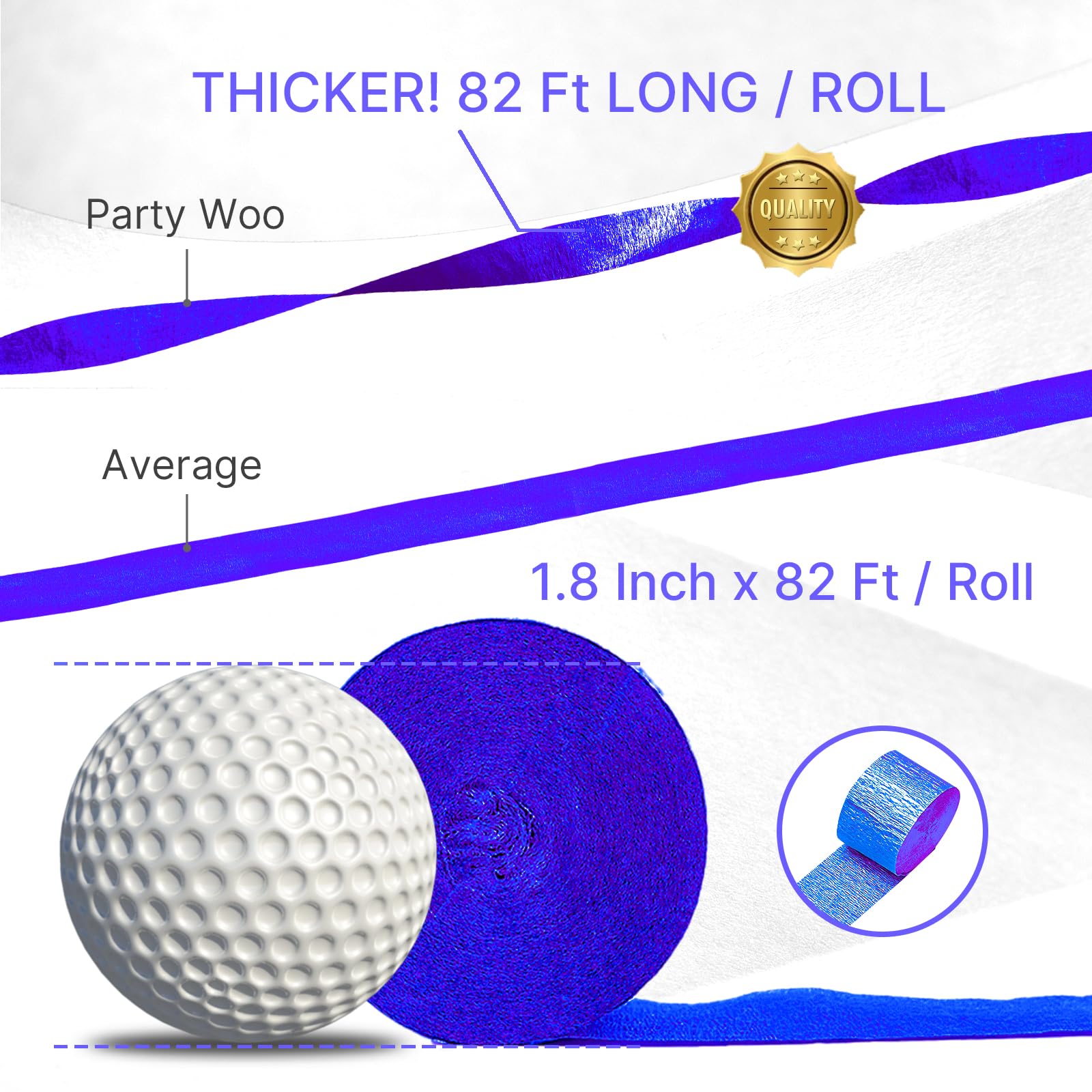 PartyWoo Blue Crepe Paper Streamers 10 Rolls 820 ft Pack of Royal Dark Blue Crepe Paper for Baby Shower Gender Reveal Graduation Birthday Party Decorations (1.8 Inch x 82 Ft/Roll), Blue-39