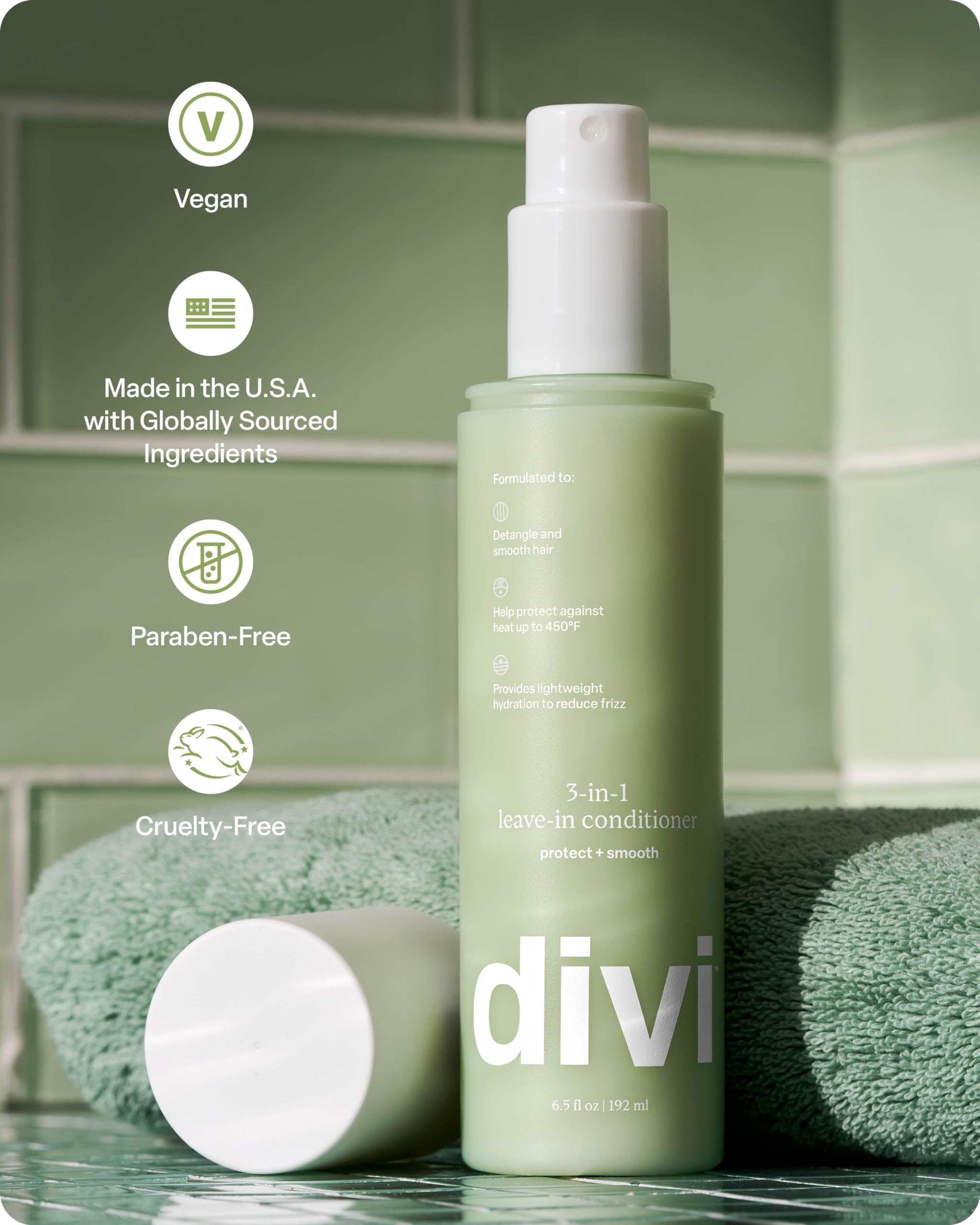 divi 3-in-1 Leave-In Conditioner - Lightweight Formula to Detangle and Hydrate Hair While Protecting Against Heat - 6 Fl Oz