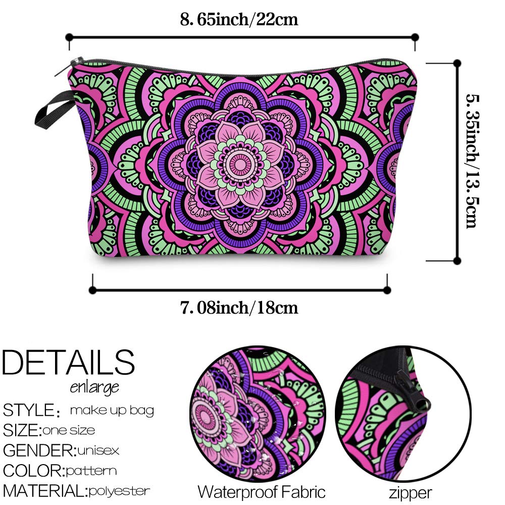 Deanfun Cosmetic Bag for Women, Mandala Flowers Waterproof Makeup Bags Roomy Toiletry Pouch Travel Accessories Gifts (51466)