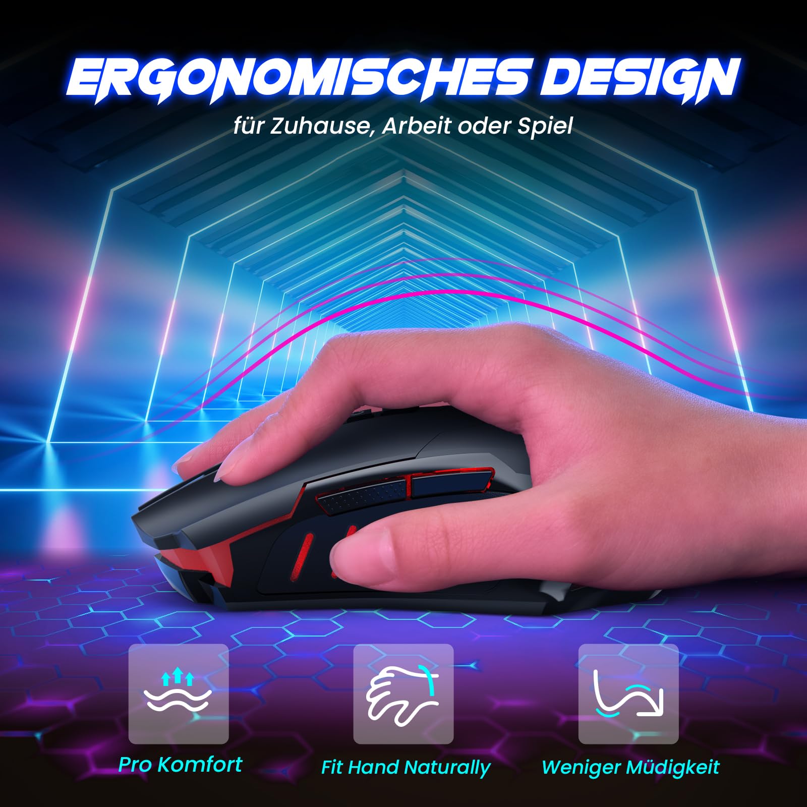 RisoPhy Wireless Gaming Mouse with 8000 DPI, 2.4G & Bluetooth Dual Mode Connection - Ergonomic Design, 7 Programmable Buttons, RGB backlighting, Precision Sensor for PC and Gaming