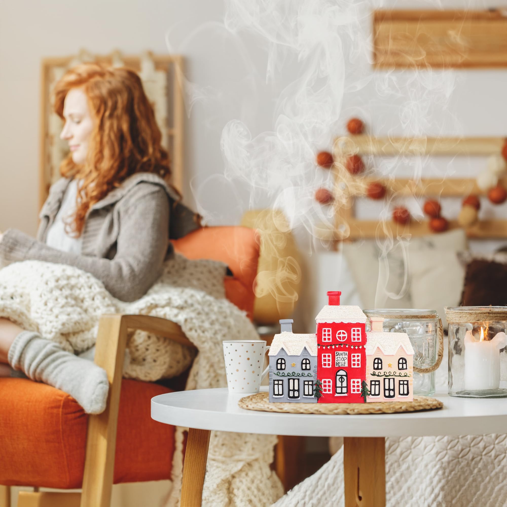 REAWOW Christmas Cabin Incense Burner Gingerbread House Incense Burner Village Incense Cone Holder Log Cabin Incense Burner for Holiday Decor Home Indoor Chimney