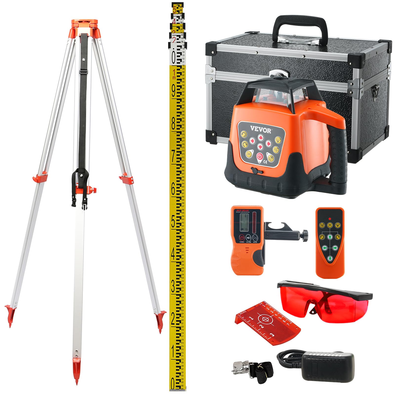 VEVOR Red Rotary Laser Level 1650ft,360 Degree Self Leveling Laser Level Kit,with Surveying Tripod&5m Staff,IP66 Waterproof Remote Control,5 Rotation Speeds&4 Angles Adjustment(Ship in Three Packages)