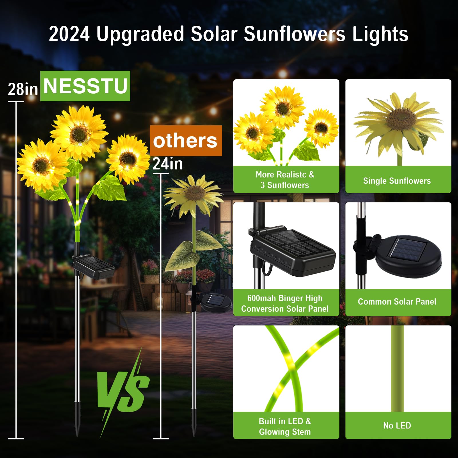 Solar Lights for Outside Garden Decor: 3 Pack Sunflower Solar Garden Lights Outdoor Waterproof, Solar Lights with 9 Sunflower Lights, Auto ON/Off Solar Decorative Lights for Garden, Patio, Yard