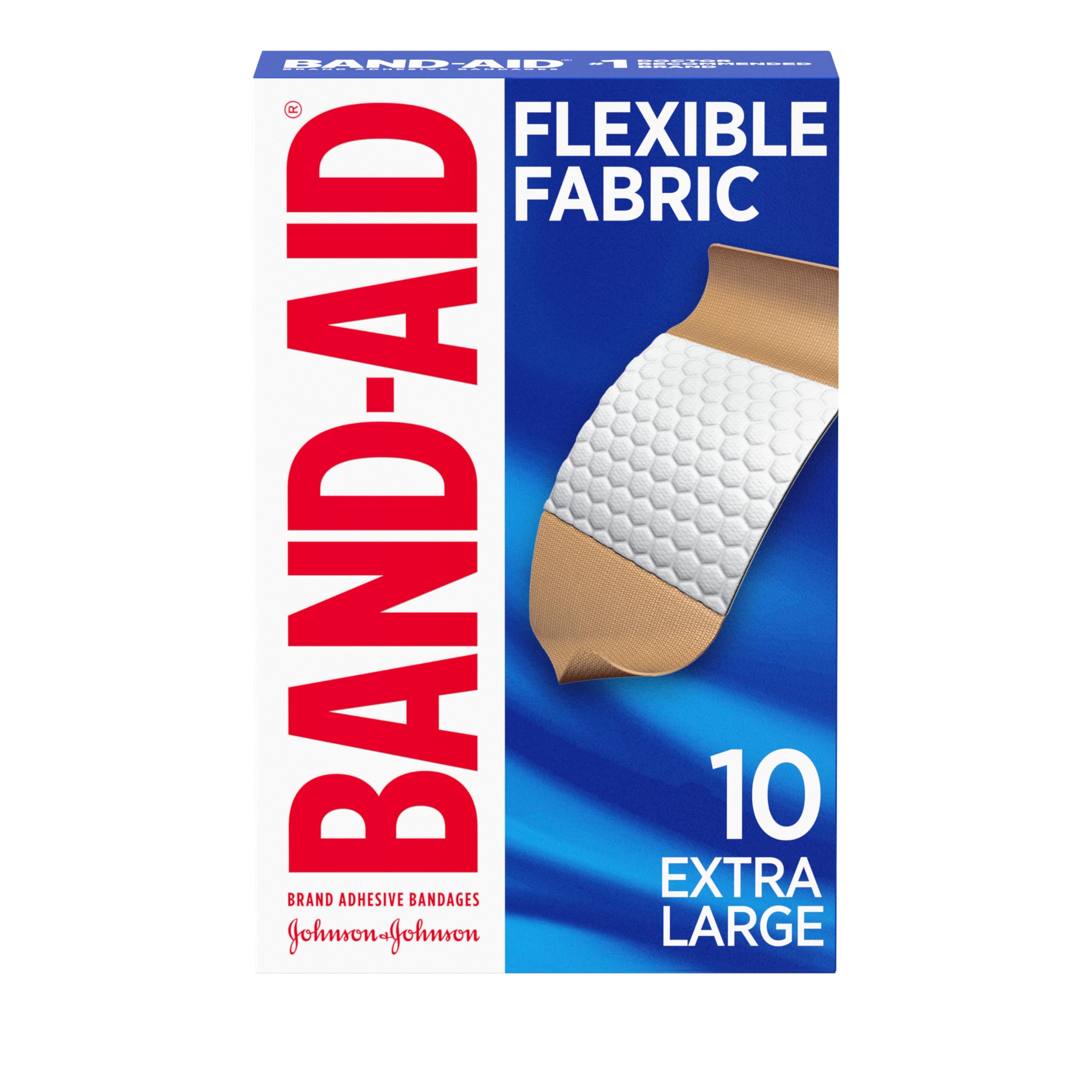 Johnson & Johnson Band-Aid Extra Large Flexible Fabric Adhesive Bandages, 10 Count