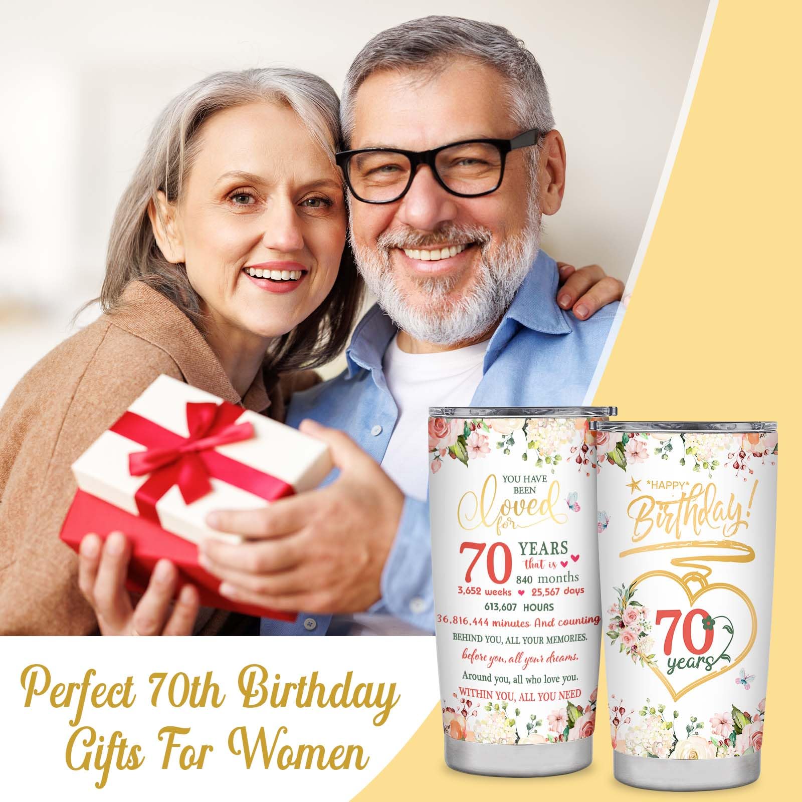 70th Birthday Gifts for Women, Happy 70 Year Old Birthday Gift, Best Gifts for 70 Year Old Woman, 1953 Birthday Gifts for Women Tumbler Cup 20oz With Lid