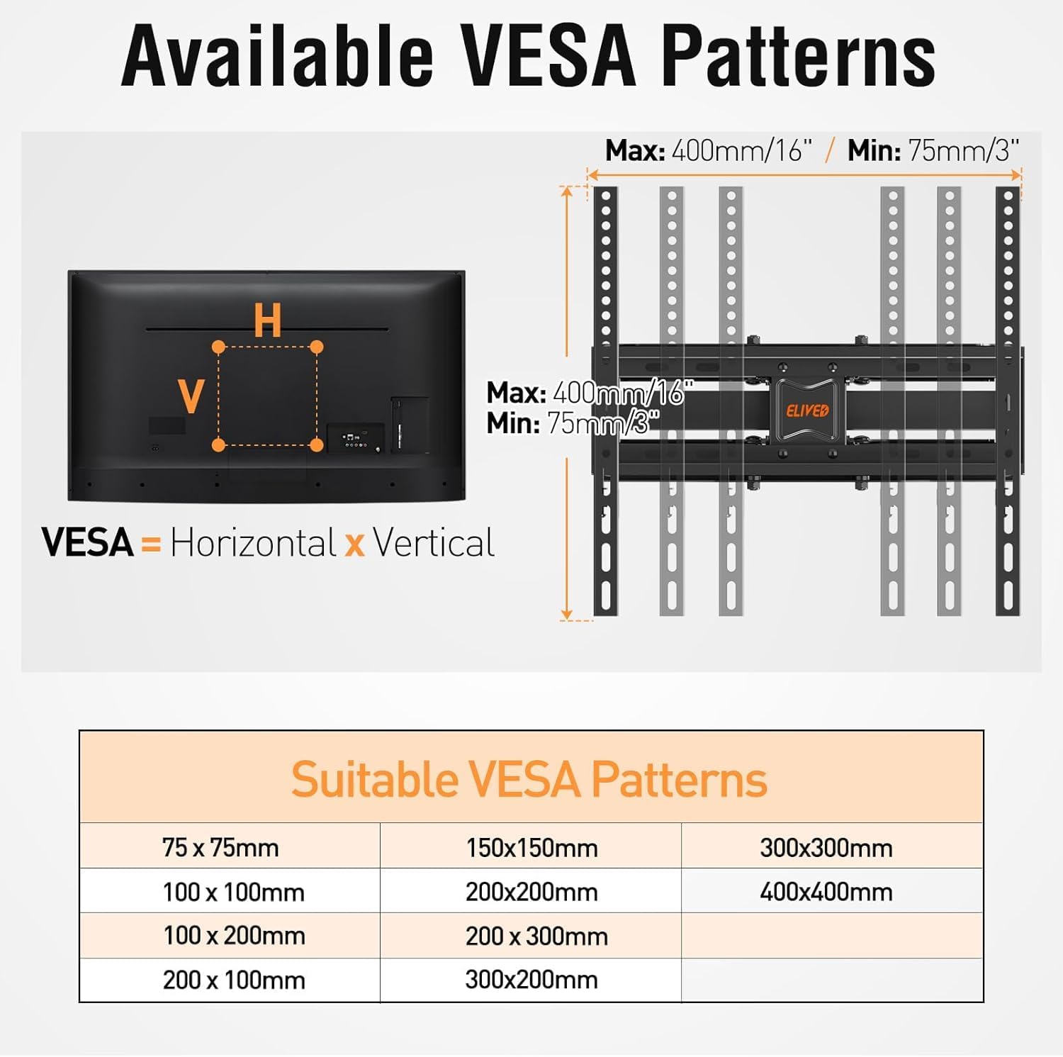 ELIVED UL Listed TV Mount for Most 26-65 Inch TVs, Full Motion TV Wall Mount Swivel and Tilt, Wall Mount TV Bracket Max VESA 400x400, Holds up to 88 lbs Fits 8” 12” 16" Wood Studs