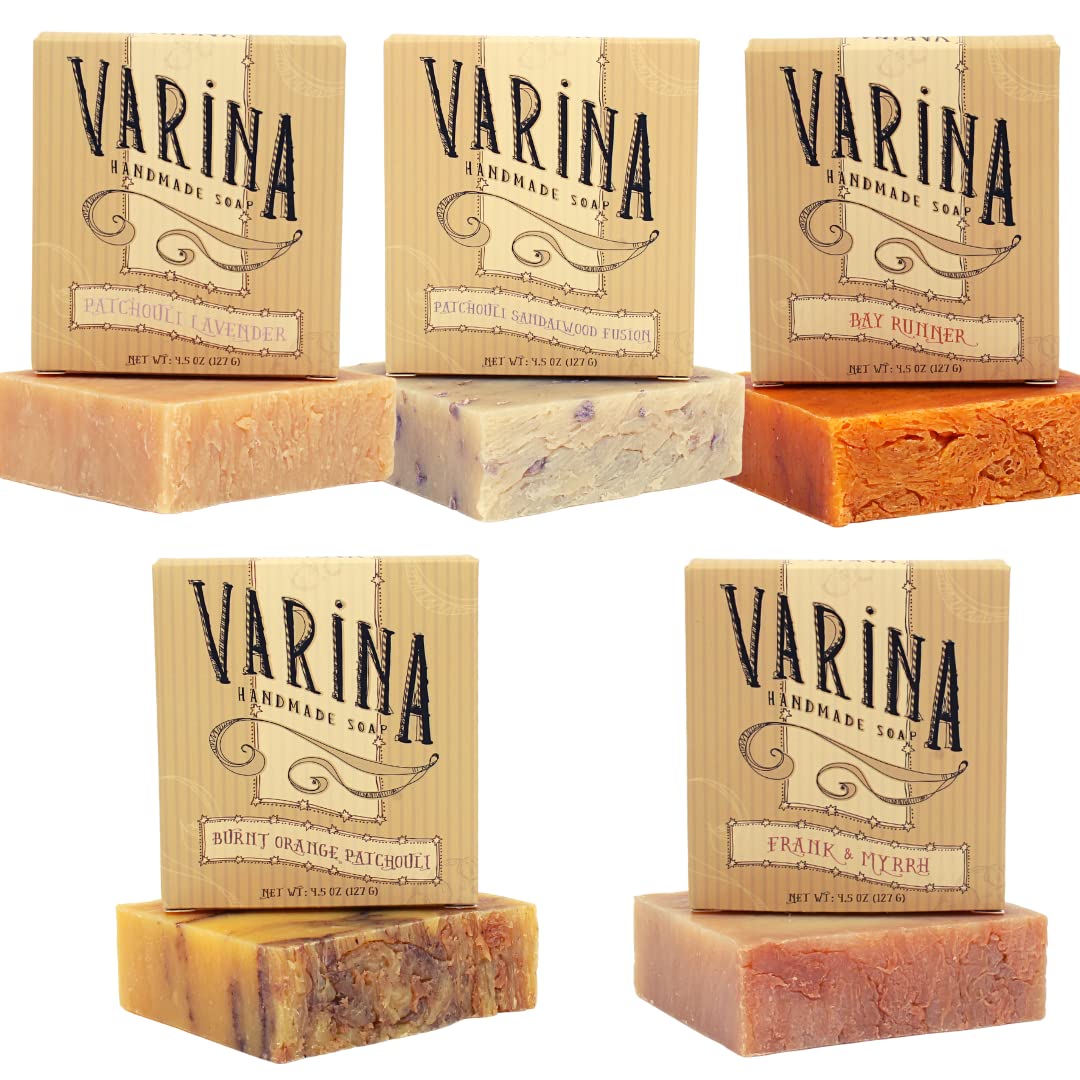 Varina Patchouli Soap Variety - 5 Pack - Gentle Cleansing for Sensitive Skin, Earthy Scents Handmade Soap