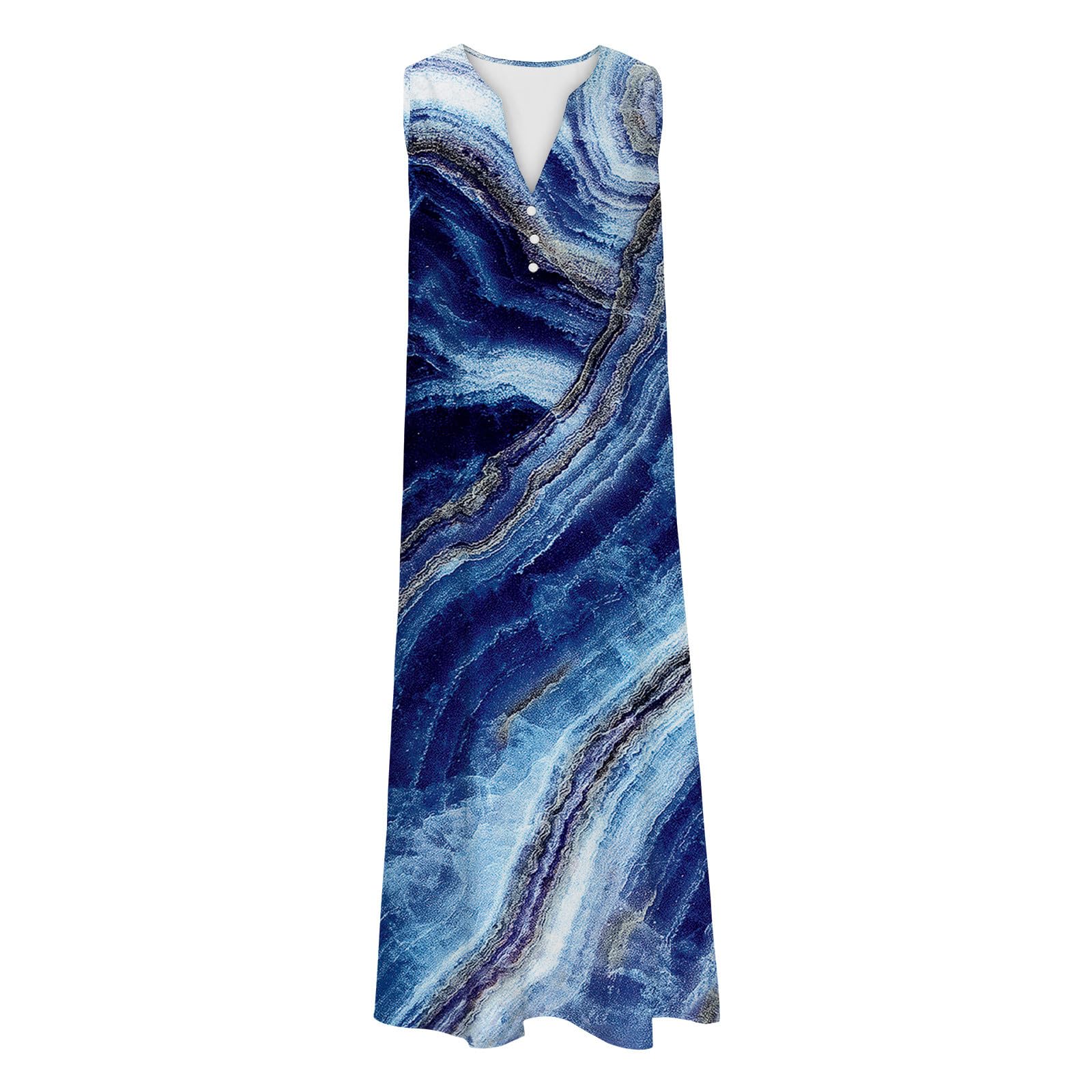 Lighten Deals of The Day Womens Summer Design Casual Dress Fashion Floral Printed Elegant Dress Sleeveless V-Neck Long Dress with Pockets Dress for Women Blue 2X