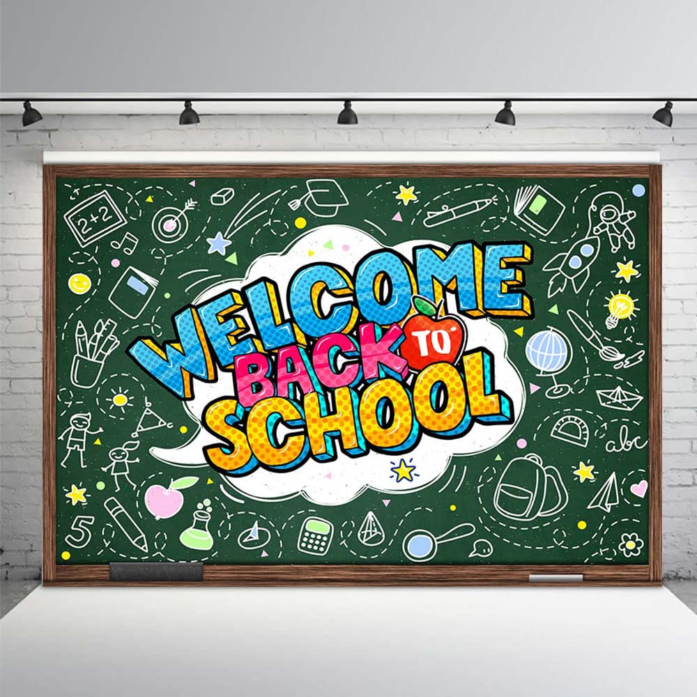 MEHOFOND Welcome Back to School Backdrop Decorations First Day of School Preschool Kindergarten Photography Background Homecoming Student Blackboard Decor Supplies Banner Photo Booth Props 7x5ft