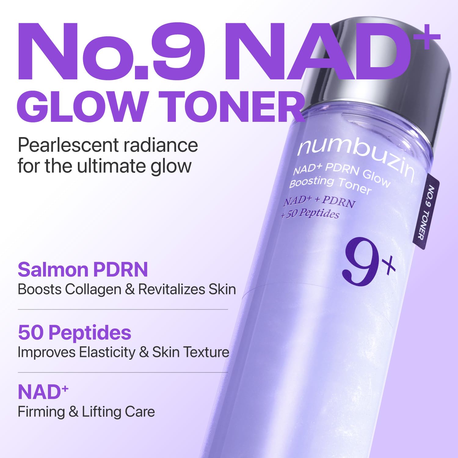numbuzin No.9 NAD+ Salmon PDRN Glow Boosting Toner, Hydrating & Firming Toner for Wrinkles, Fine Lines & Dull Skin, Peptides & Salmon PDRN for Radiance, Korean Skincare 5.07 fl oz
