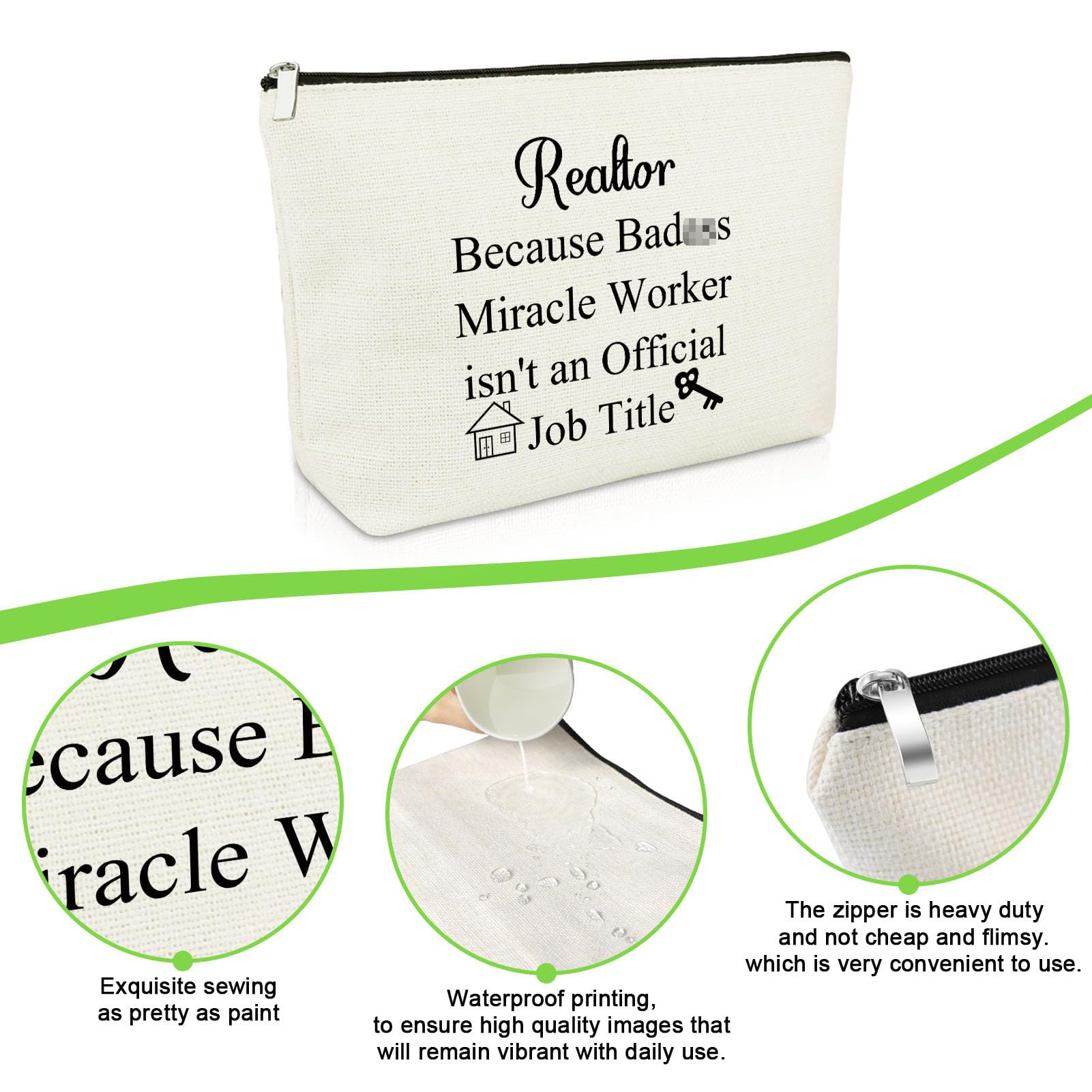 Gevody Realtor Gifts for Women Thank You Realtor Gifts Makeup Bag Realtor Closing Gifts Real Estate Agent Cosmetic Bag Appreciation Gifts for Seller Salesperson Broker Gifts Travel Cosmetic Pouch