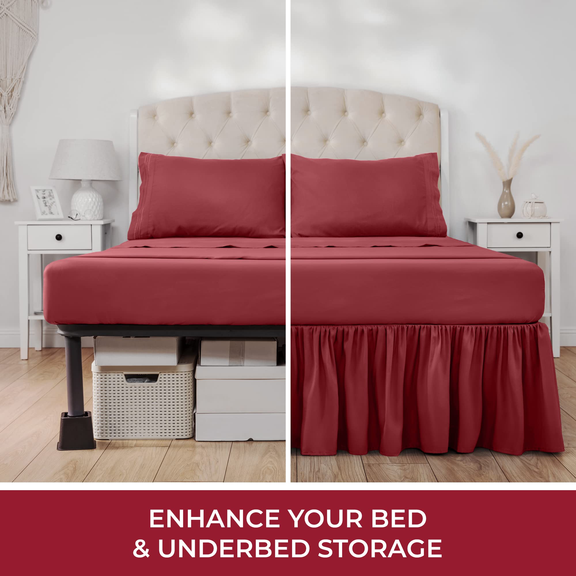 Mellanni Bed Skirt Twin XL Size - Bed Skirting - 15-Inch Tailored Drop Pleated Dust Ruffle - Hotel Luxury Bedding - Wrinkle, Fade, Stain Resistant - 1 Bedskirt (Twin XL, Brick Red)