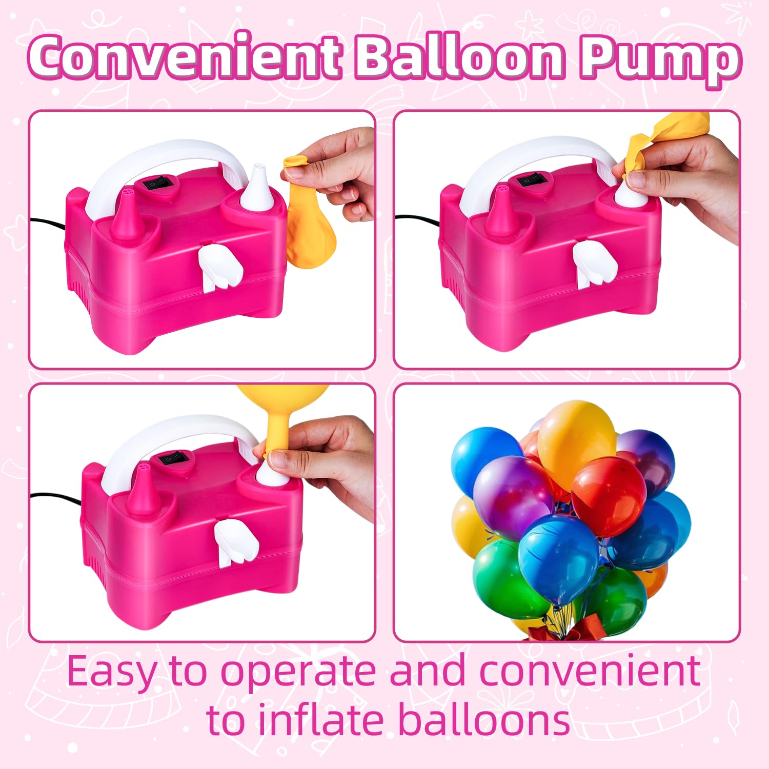 Bezente Balloon Pump Electric, Portable Electric Air Pump Balloon Inflator Balloon Blower Machine Dual Nozzle Electric Balloon Pump for Party Decorations Wedding Birthday