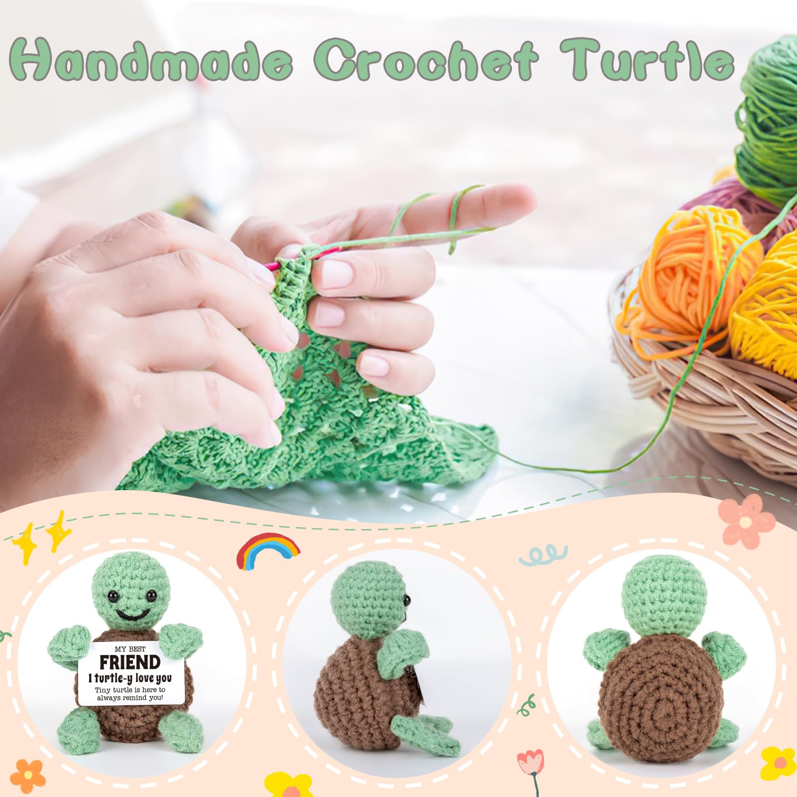 Mini Funny Turtle Best Friend Friendship Gifts for Women Men, Mothers Day Birthday Gifts for Friends Female Male Girls, I Love You Small Cute Stuff Things, Handmade Emotional Positive Crochet Turtle