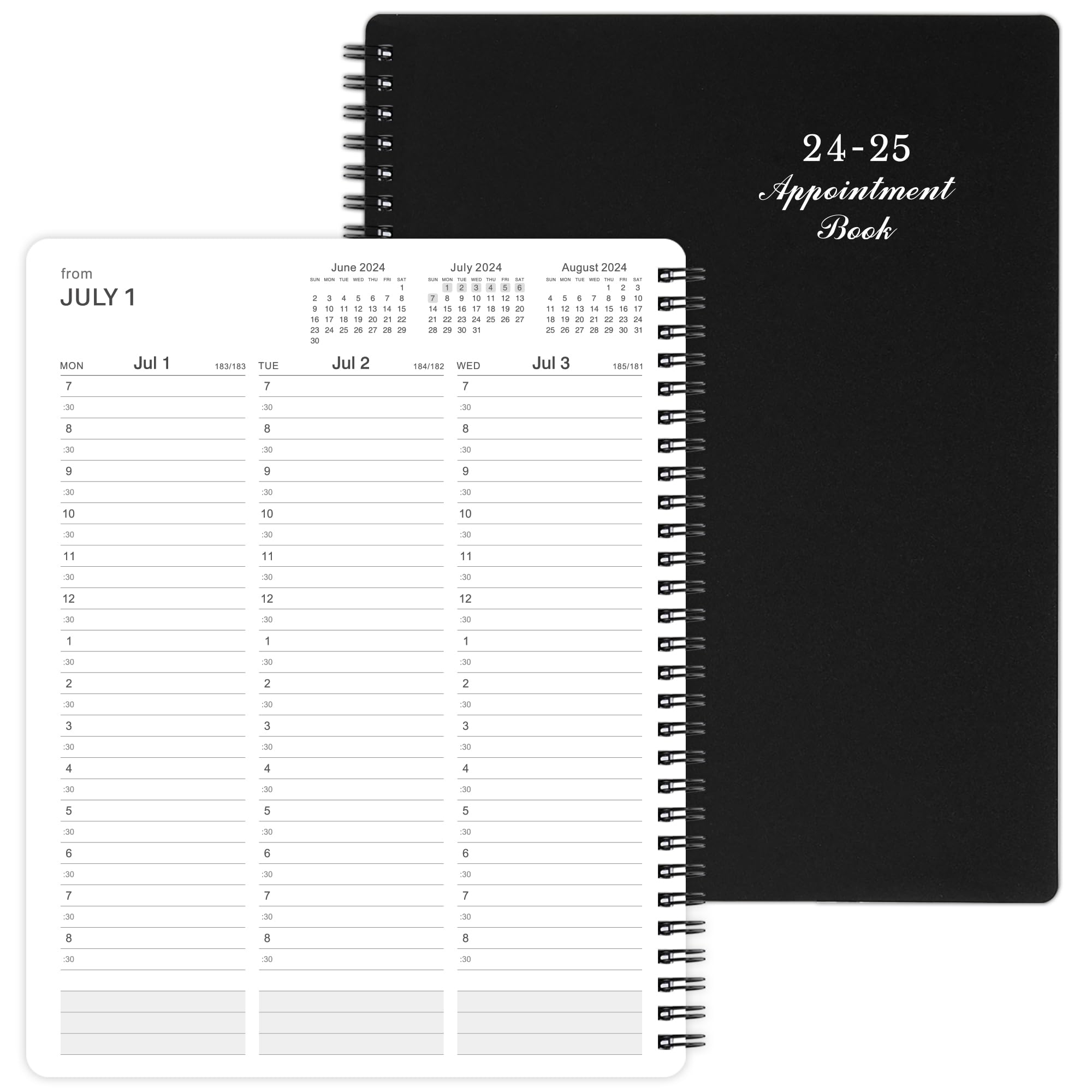 2024-2025 Weekly Appointment Book & Planner - July 2024 - June 2025, 2024 Daily Hourly Planner, 8" x 10", Half Hour (30 Mins) Interval, Twin-Wire Binding, Lay-Flat, Round Corner, Thick Paper