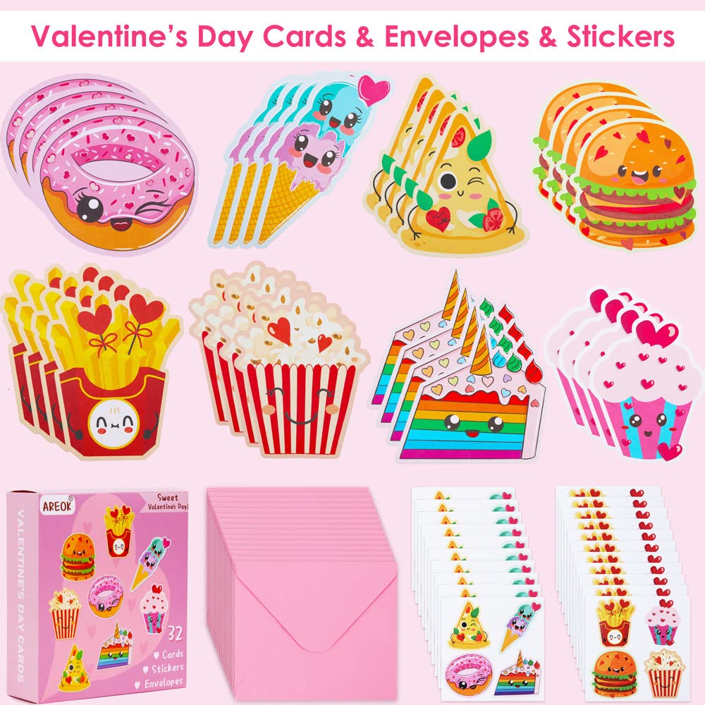 AREOK Kids Valentines Day Cards for Kids Classroom School Class - Valentines Day Gifts for Kids Classroom, Cute School Class Valentine's Day Exchange Cards for Kid Bulk, 32 Pack