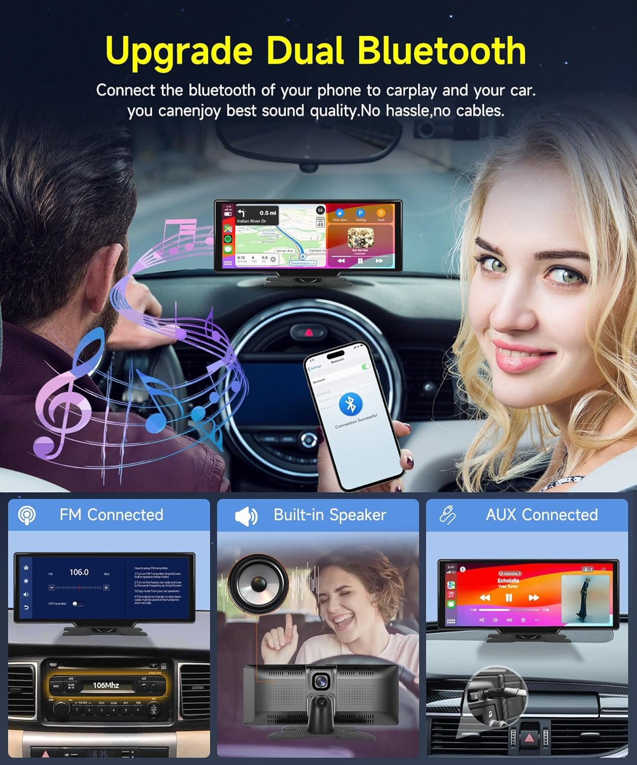 Podofo 9.3'' Wireless Carplay Screen for Car,HD 2.5K Front and AHD Backup Camera,Android Auto Airplay Mirror Link Touch Screen Bluetooth GPS Voice Control 64G TF Card,Car Play Screen for Car