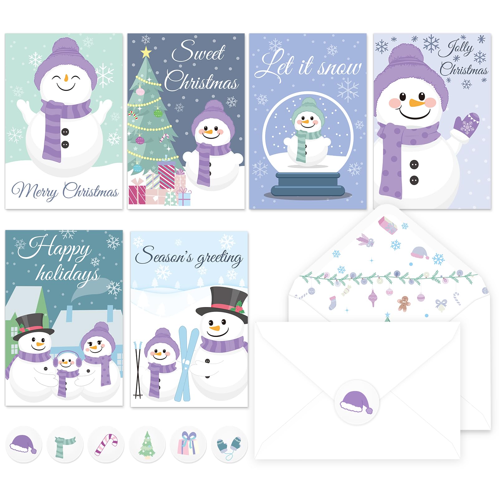 Wakeys 24 Pack Snowman Christmas Cards with Envelopes, Christmas Greeting Cards Bulk Xmas Cards Blank Happy Holiday Cards for Family, Kids, Friends - 4"x6"