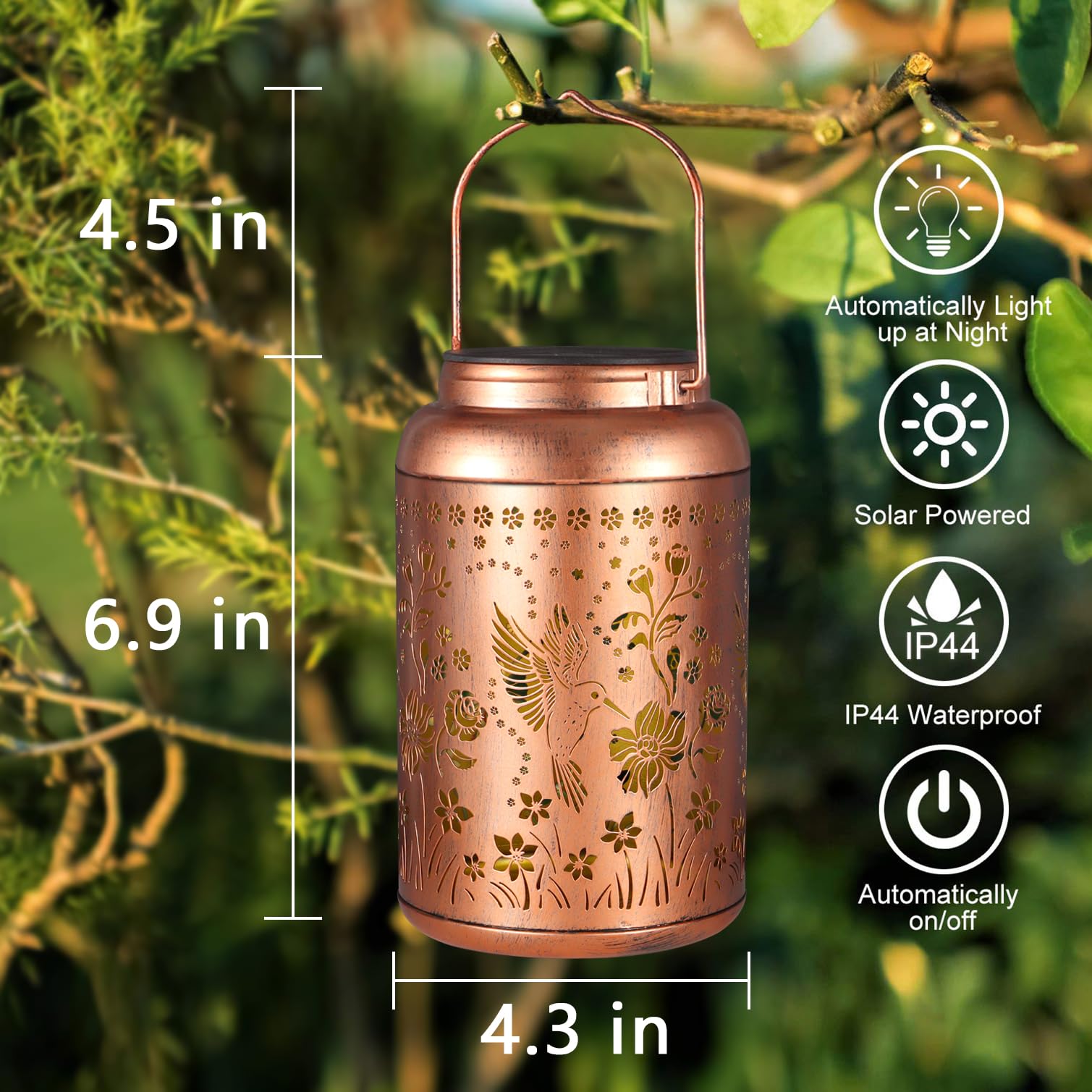 Tepaken Solar Lanterns Outdoor Waterproof Hummingbird Garden Decor Christmas Gifts for Women Mom Grandma Hanging Solar Lights Metal Solar Decoration Outside for Yard, Patio,Backyard,Porch