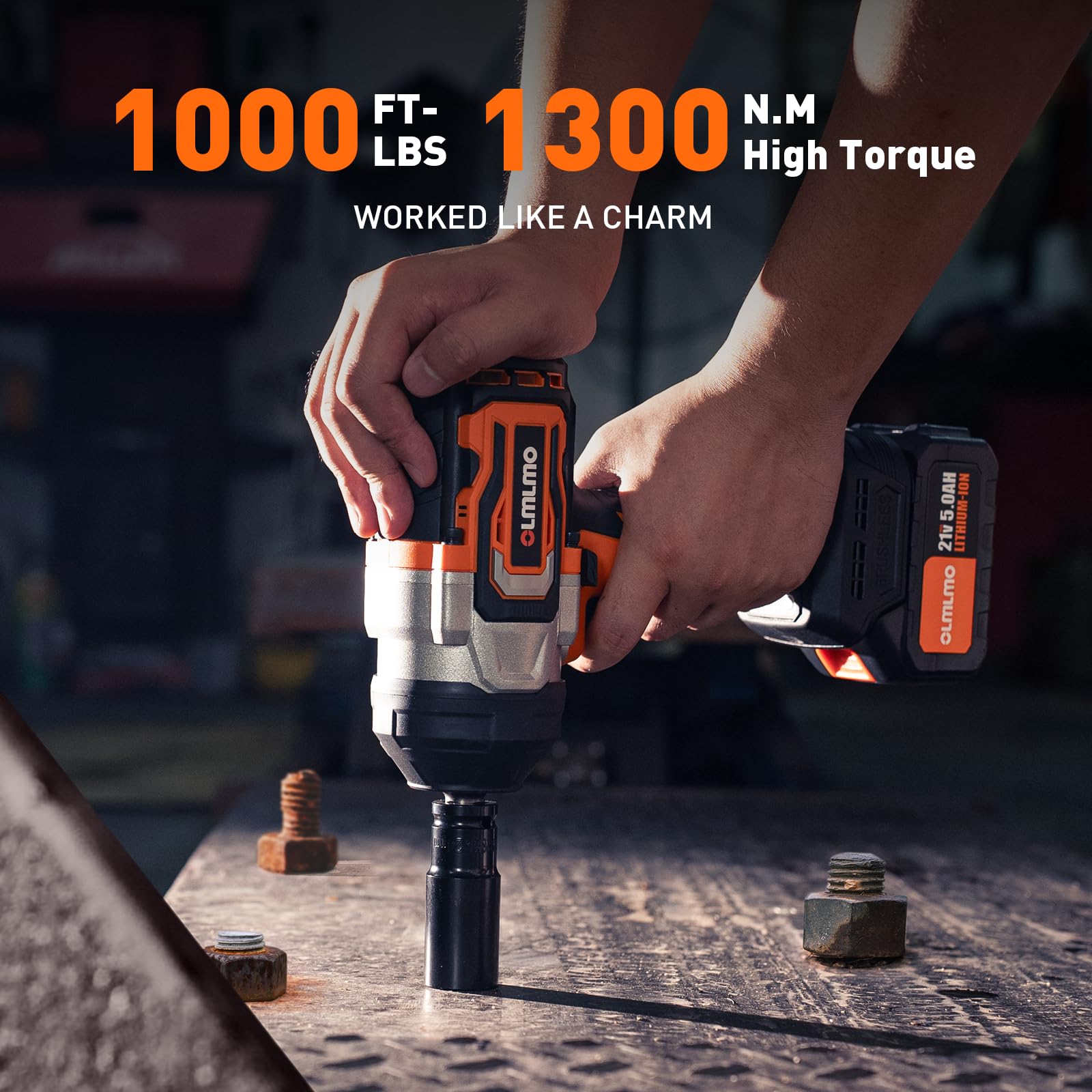1300N.m/1000Ft-lbs Cordless Impact Wrench 1/2 Inch, 2 x 5.0Ah Batteries Brushless Impact Wrench with Fast Charger, 3 Variable Speeds High Torque Impact Gun 4 Sockets Portable Suitcase for Car Tire DIY