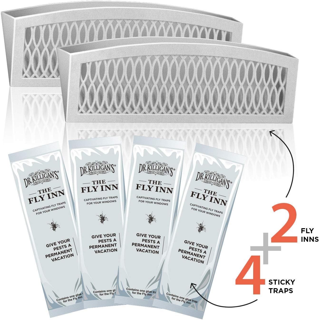 Dr. Killigan's The Fly Inn | Window Fly Traps | Sticky Fly Strip | Indoor Insect Trap | Catches and Hides Bugs | Better Than Fly Paper or Ribbon | Get Rid of Flies | (2+4, Gray)