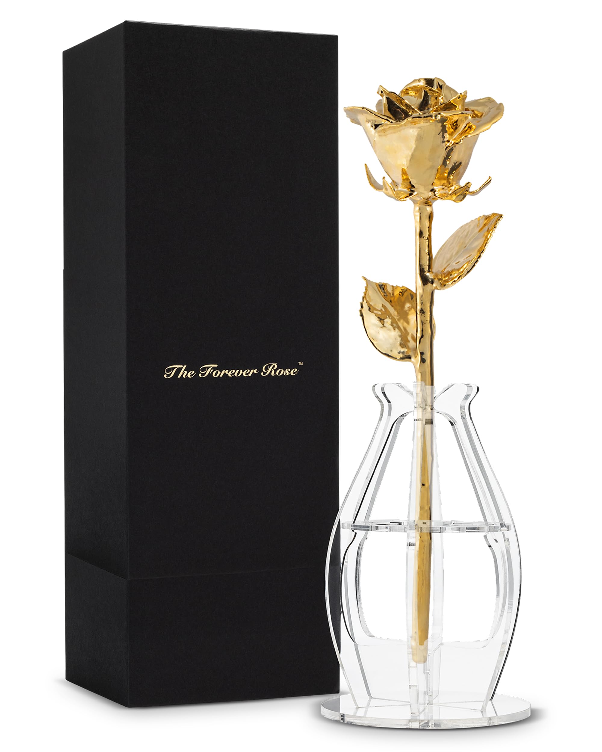 Forever Rose 24K Gold Dipped Real Rose – Handmade, Long-Lasting Preserved Flower in Bloom Box & Vase – Romantic Gift for Anniversary, Valentine's Day, Mother's Day, Birthday, Wedding, Wife, Girlfriend