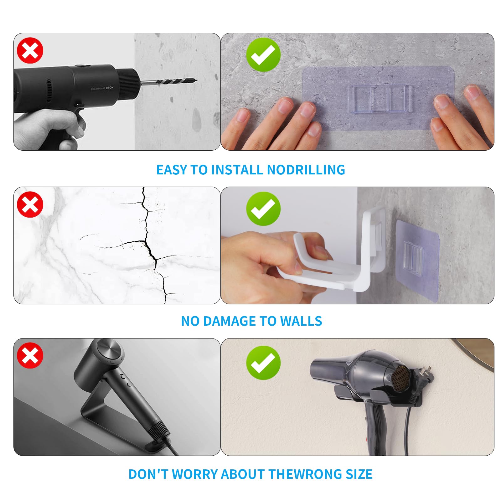 New B1919 2Pcs Universal Hair Dryer Holder, Blow Dryer Holder with Cord Storage, Hair Dryer Holder Wall Mounted, Bathroom Hair Tool Organizer for Dyson, Stable Easy To Install (Get 2 Styles)
