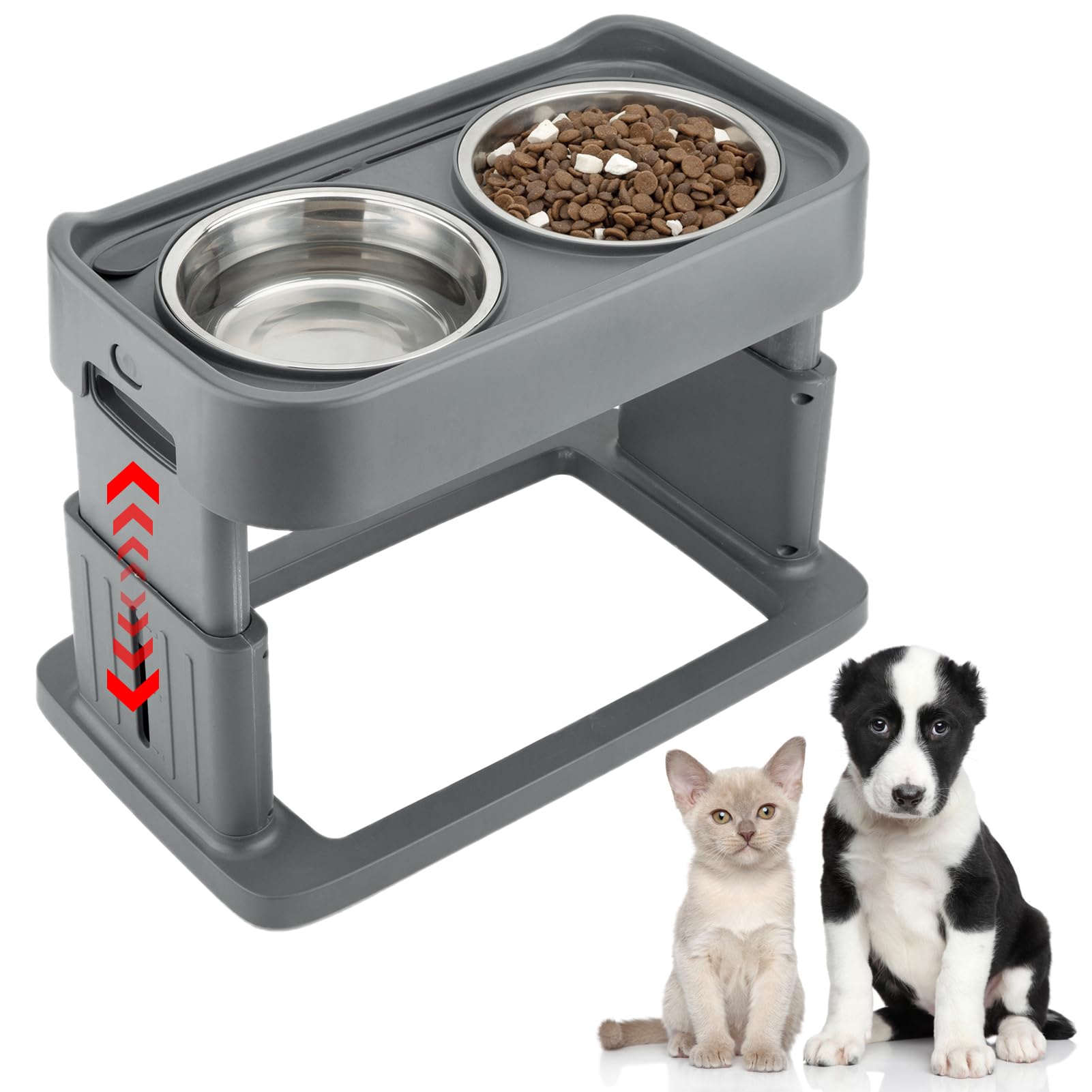 Hengu Elevated Dog Bowls,Adjustable Raised Dog Bowl Stand Adjusts to 4 Heights (2.8", 8.6", 10.6",11.8") for Small Medium and Large Dogs,with 2 Stainless Steel Dog Food Bowls