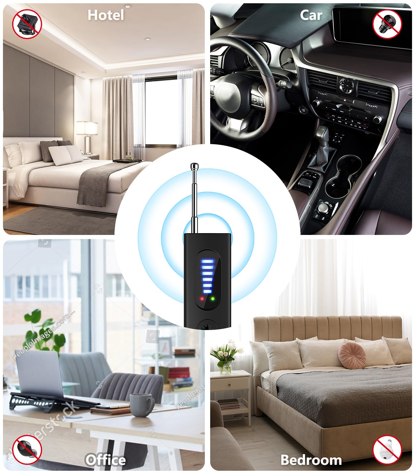 Hidden Camera Detectors, Camera Detector, Bug and Hidden Camera Detector, Anti Spy RF Signal Scanner, Wireless Rechargeable for Home丨Office丨Travel丨Hotel, 6 Levels Sensitivity 4 Modes, 34H Work