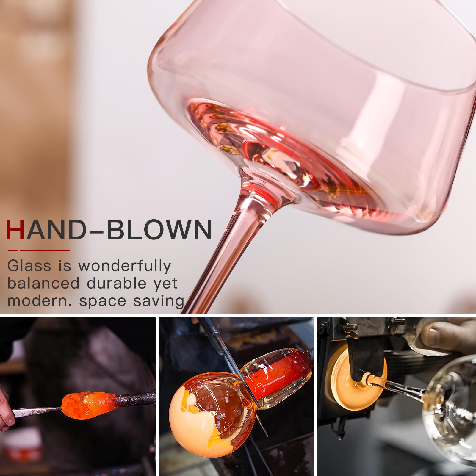 Pink Coupe Glasses Set of 6 - 13 oz Large Capacity Martini Glassware - Versatile Tall Cocktail Glasses- Hand-Blown Colored Champagne Coupe Glass-Art Deco Cocktail Glasses Set-Wedding,Christmas Gifts