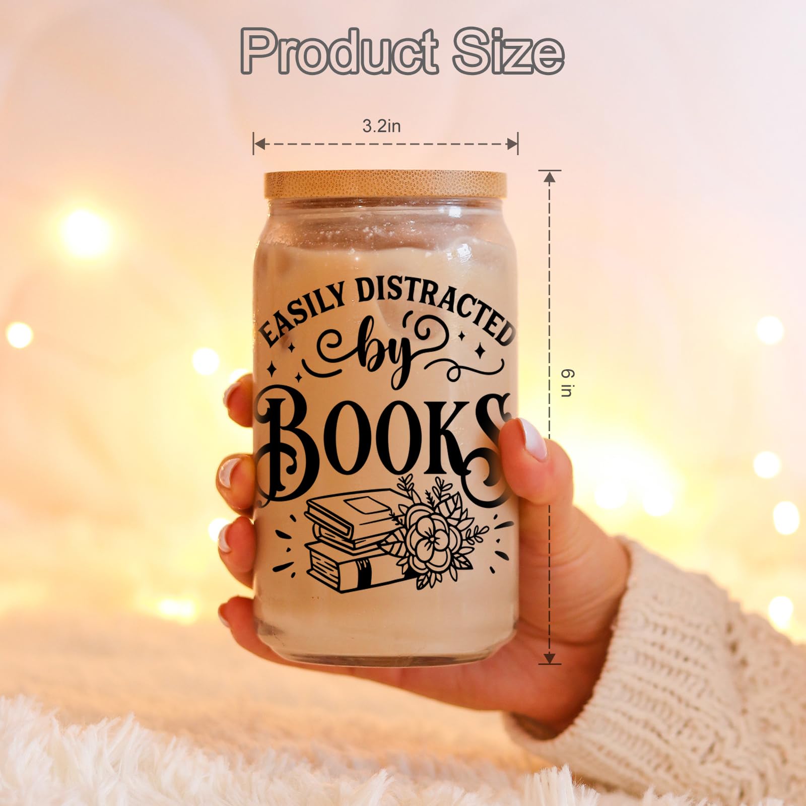 Coolife 16 oz Book Lovers Coffee Glass Cups Tumblers w/Lids Straws, Bookish Gifts for Women, Bookworm Gifts for Book Lovers Club, Librarian Stuff, Readers Accessories, Christmas Birthday Reading Idea