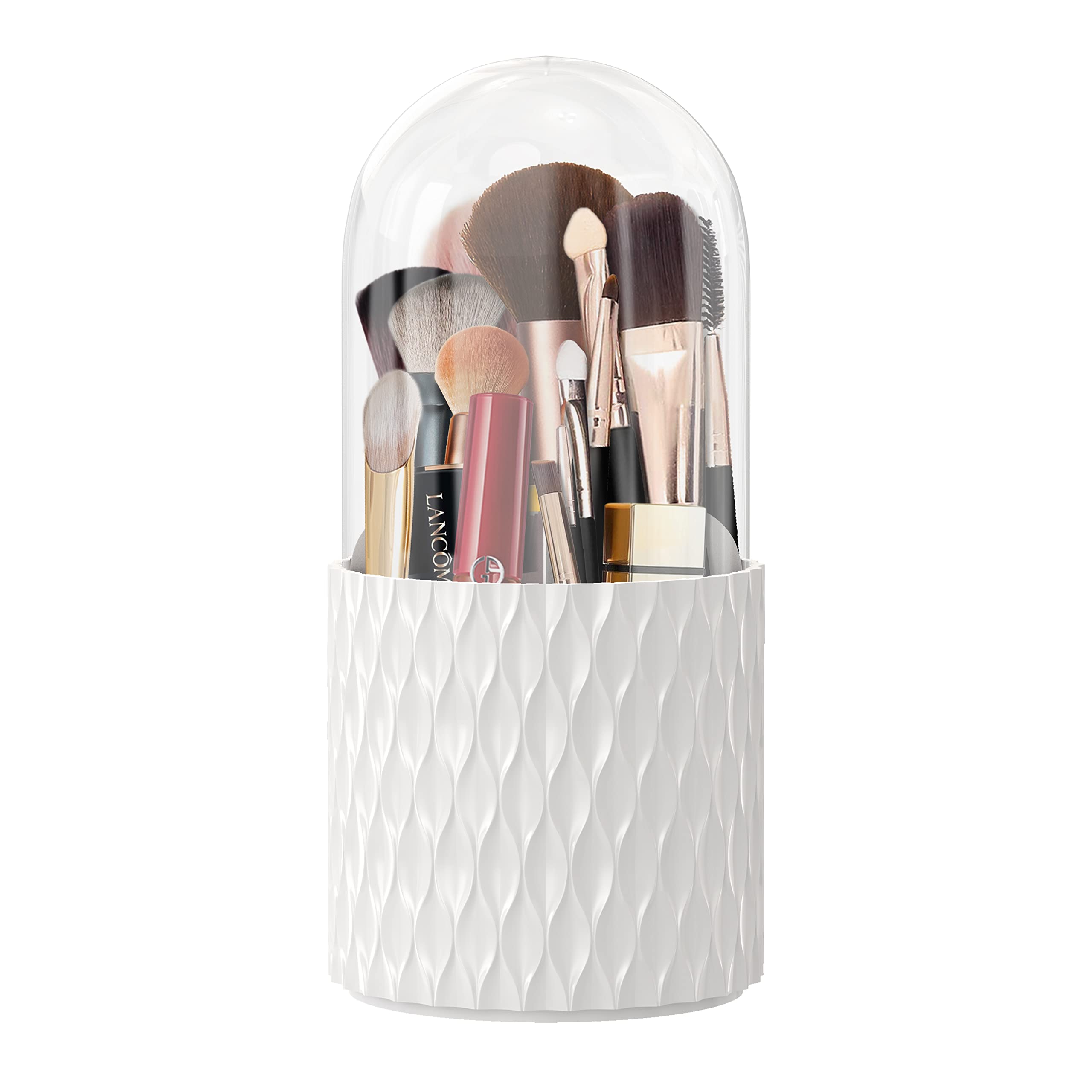 DooGooCoo Makeup Brush Holder [Upgrade] [Dustproof & Waterproof] 360 Rotating Cosmetics Make up Brush Organizer Storage with Lid for Vanity