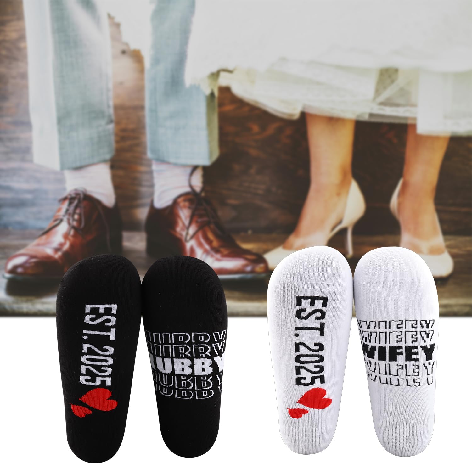 MBMSO Couples Socks Set Newlyweds Gift Socks Hubby and Wifey Est. 2024 Wedding Gift for Bride and Groom Socks Engagement Gift (HUBS&WIFE Socks-sets)