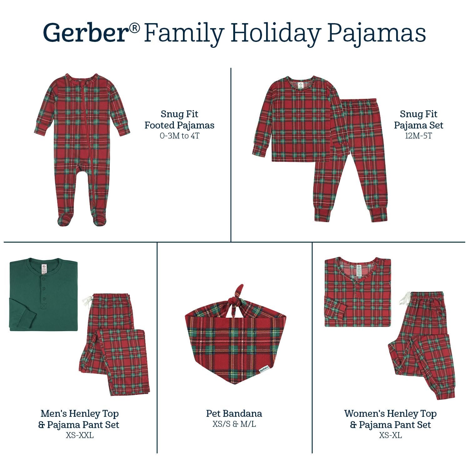 Gerber Baby Toddler 2-Piece Holiday Family Matching Pajamas, Red Stewart Plaid, 3T